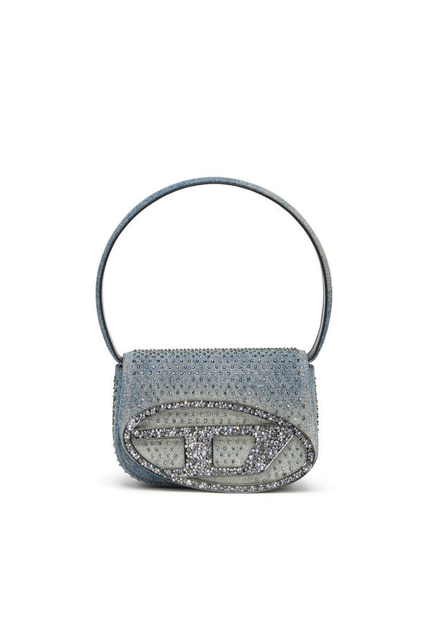 1DR - Iconic shoulder bag in denim and crystals