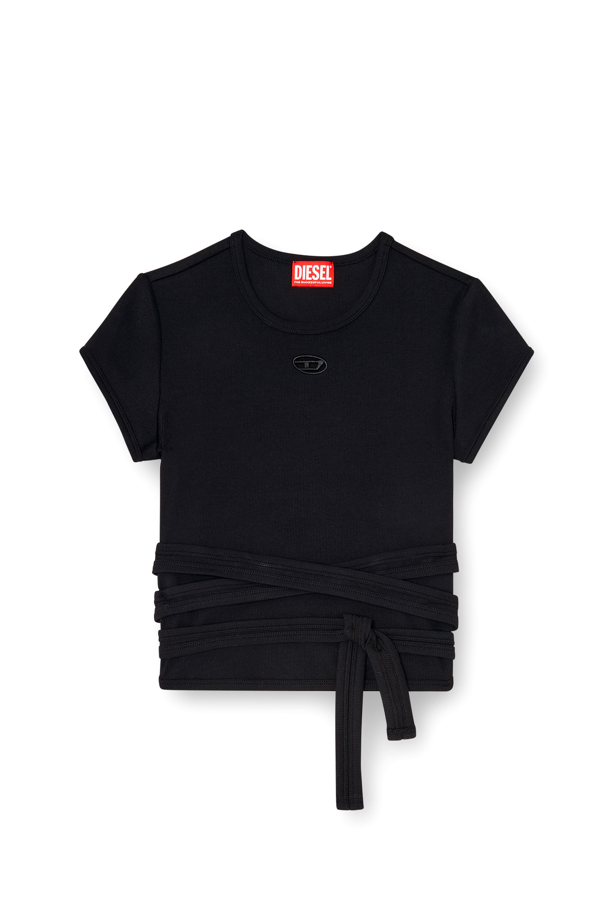Diesel - T-BUNNY-TAIL-S1, Woman's Ribbed t-shirt with wrap-around laces in Black - 2
