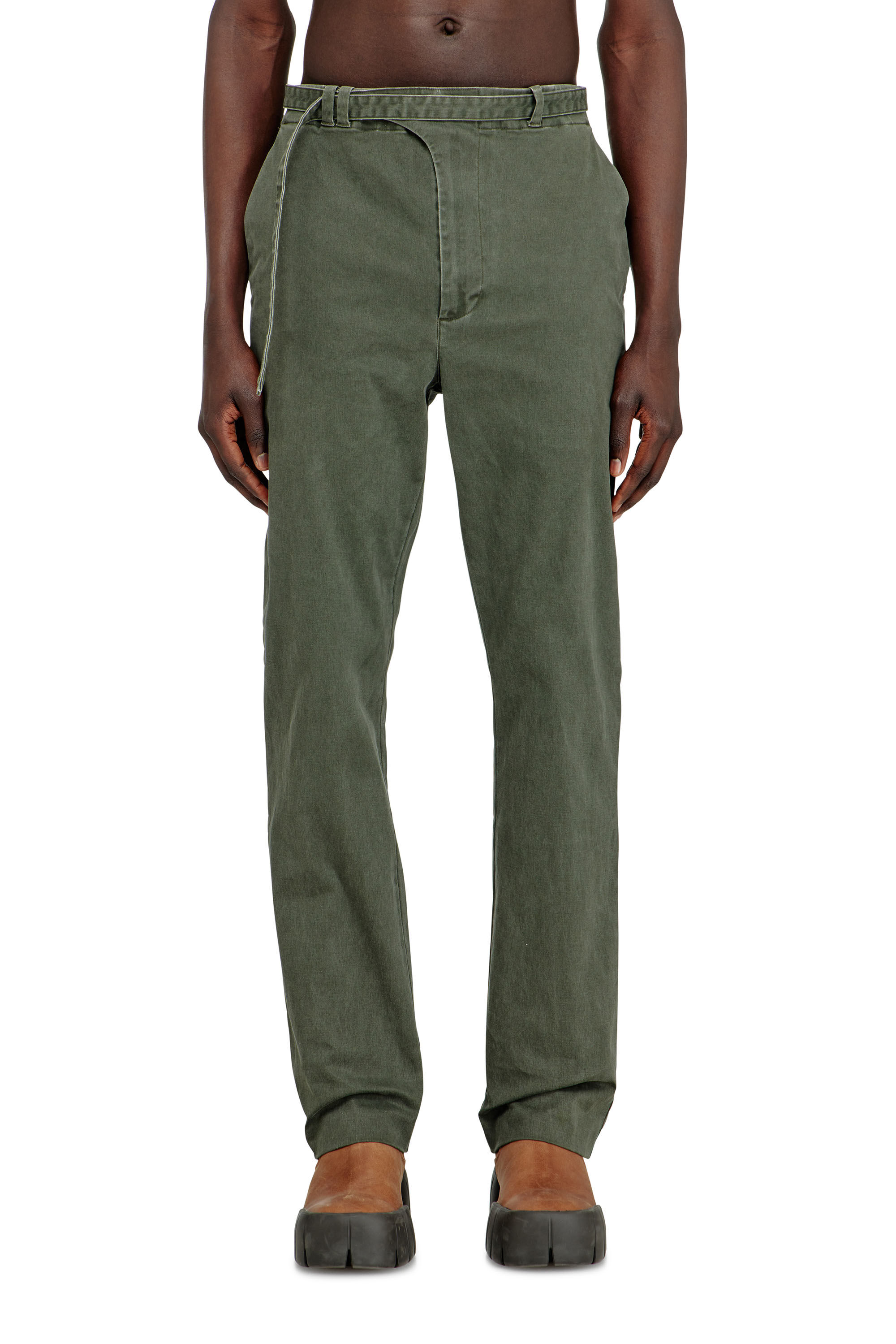 Diesel - P-NEDAR-CO, Man's Coated cotton-twill pants with biker strap in Green - 3