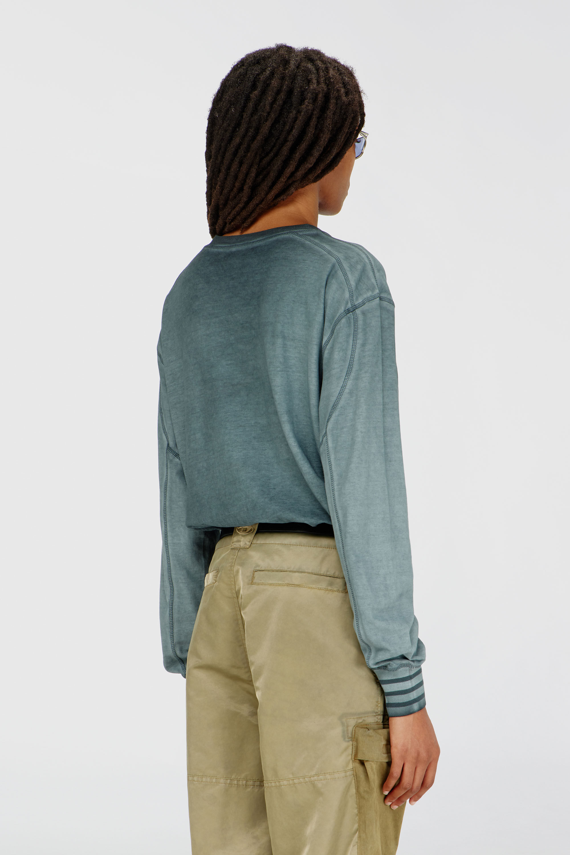 Diesel - T-BAWYE-LS, Woman's T-shirt with patches and microwaffle inserts in Dark Green - 4