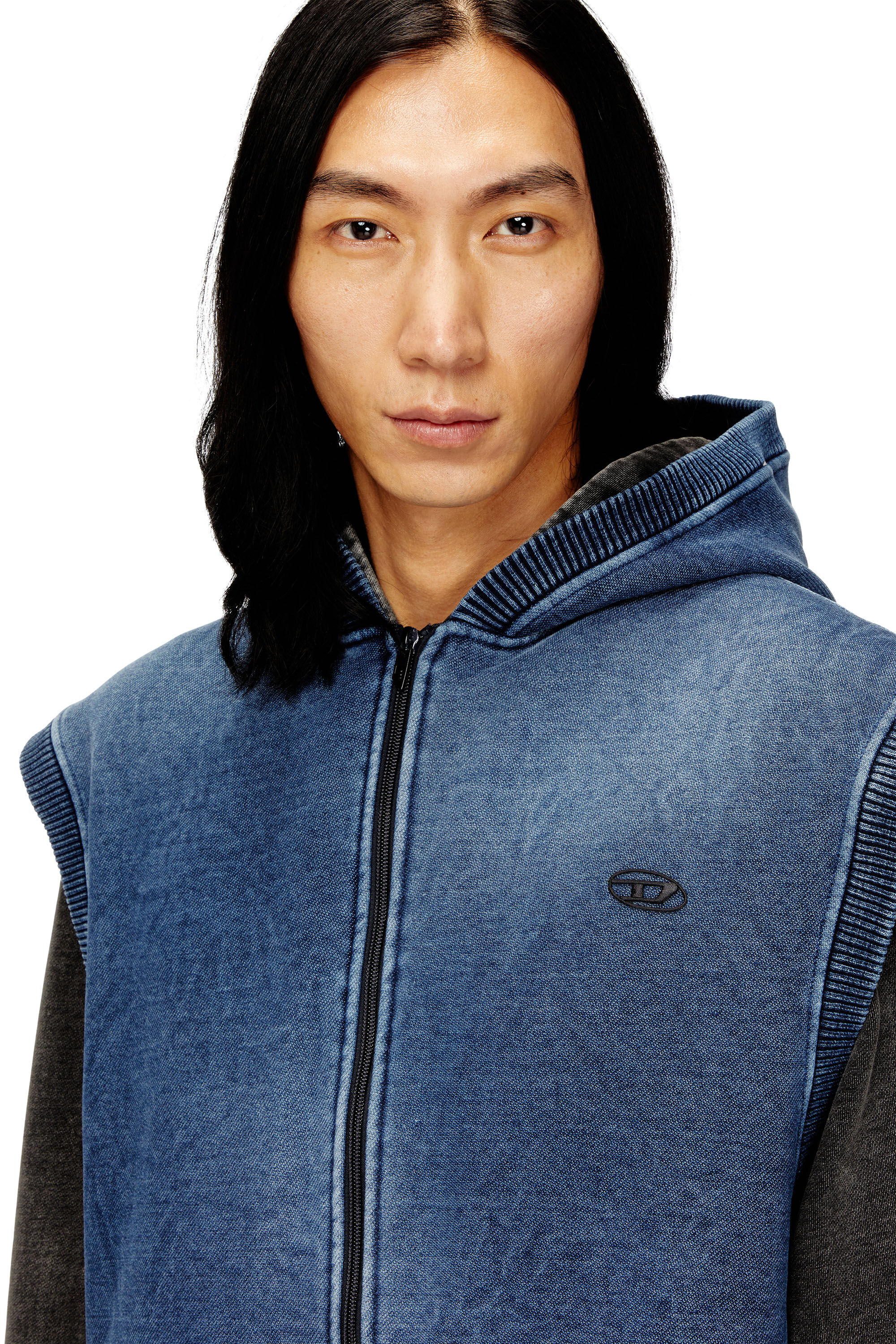 Diesel - S-HAKEL, Man's Teddy-lined sleeveless zip-up hoodie in null - 4