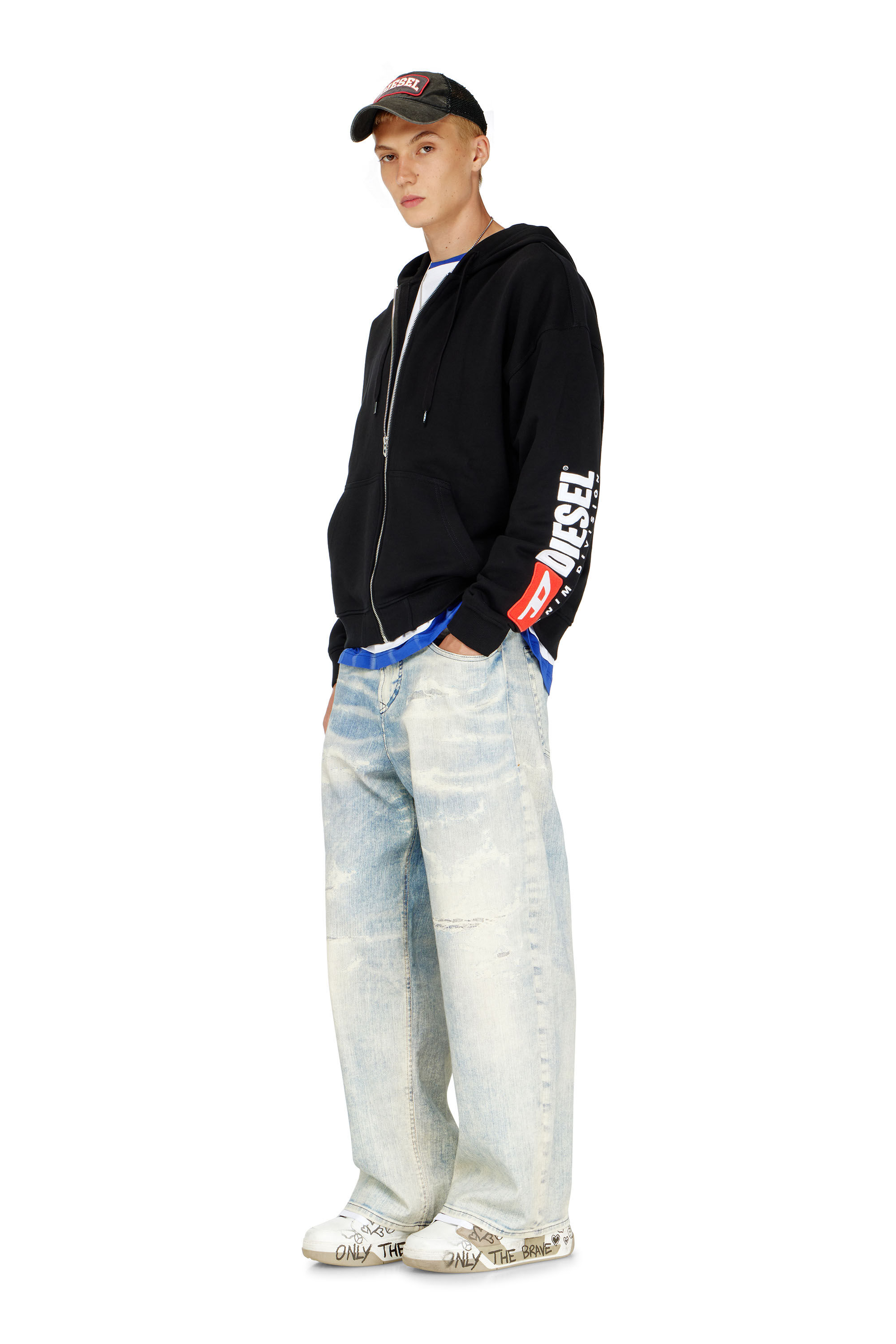 Diesel - S-BOXT-ZIP-HOOD-DIV, Man's Hoodie with logo patch embroidery in Black - 1