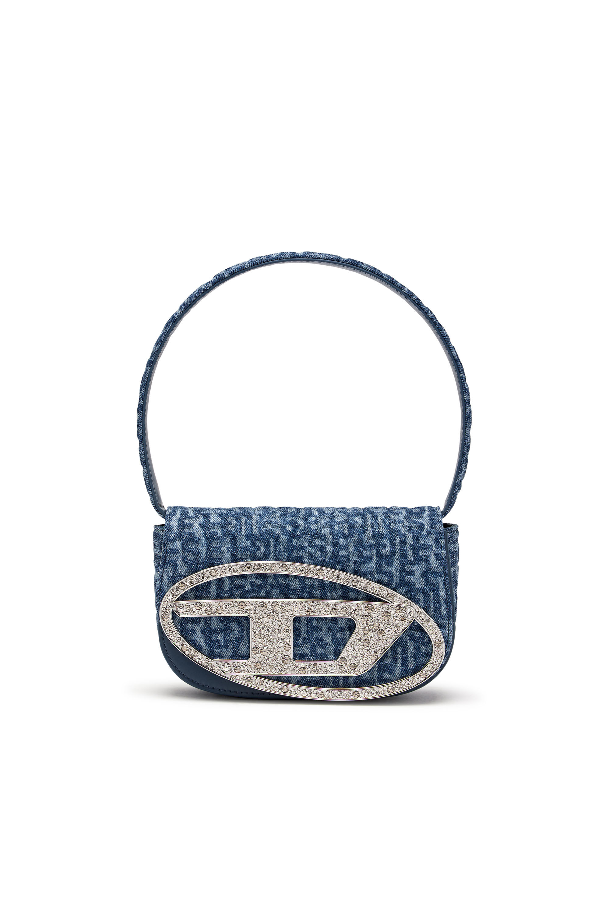Diesel - 1DR, Woman 1DR - Iconic monogram shoulder bag in crystal canvas in Blue - Image 1