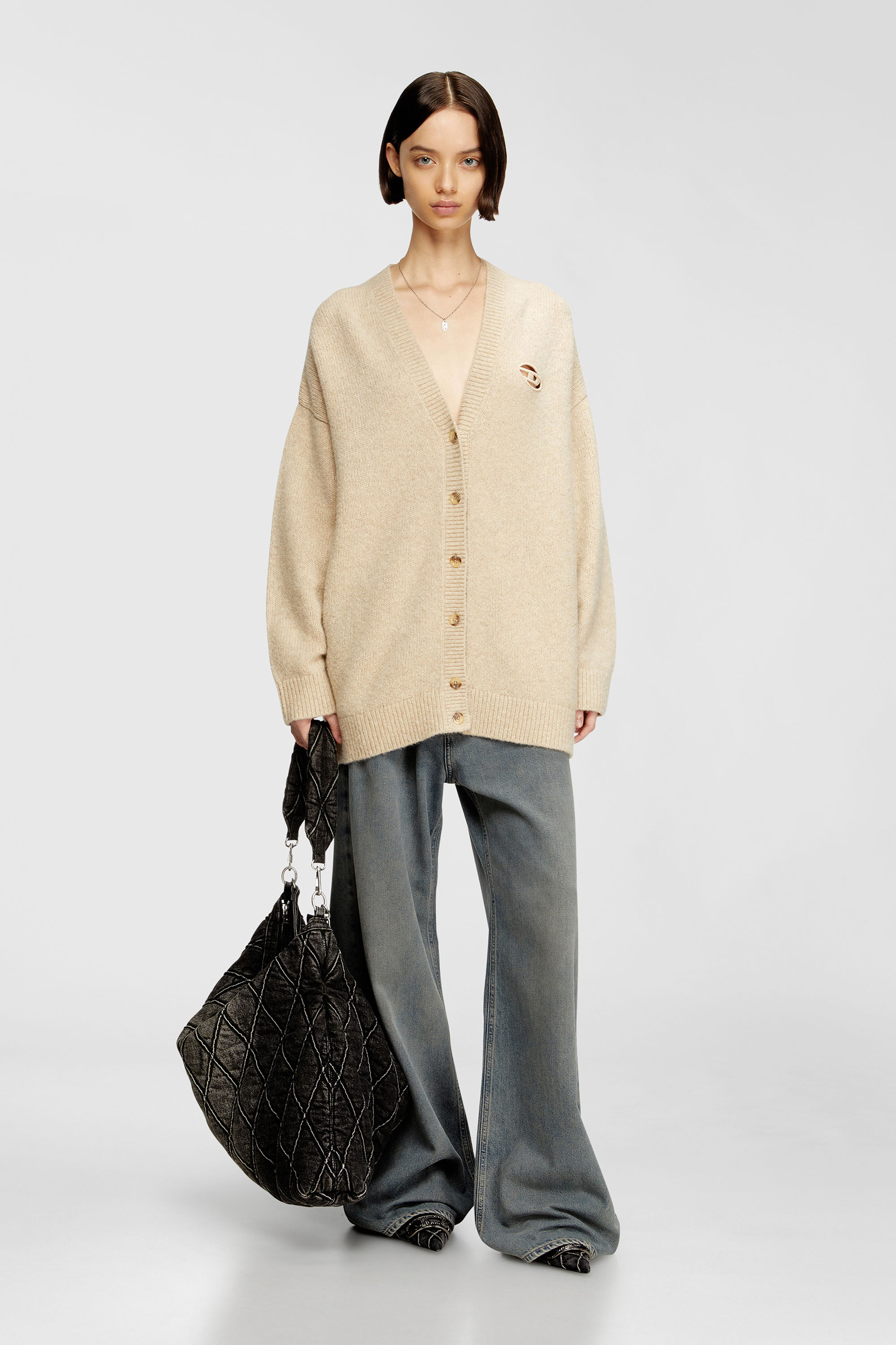 Diesel - M-AREELA, Woman's Cardigan in wool and alpaca blend in Beige - 1