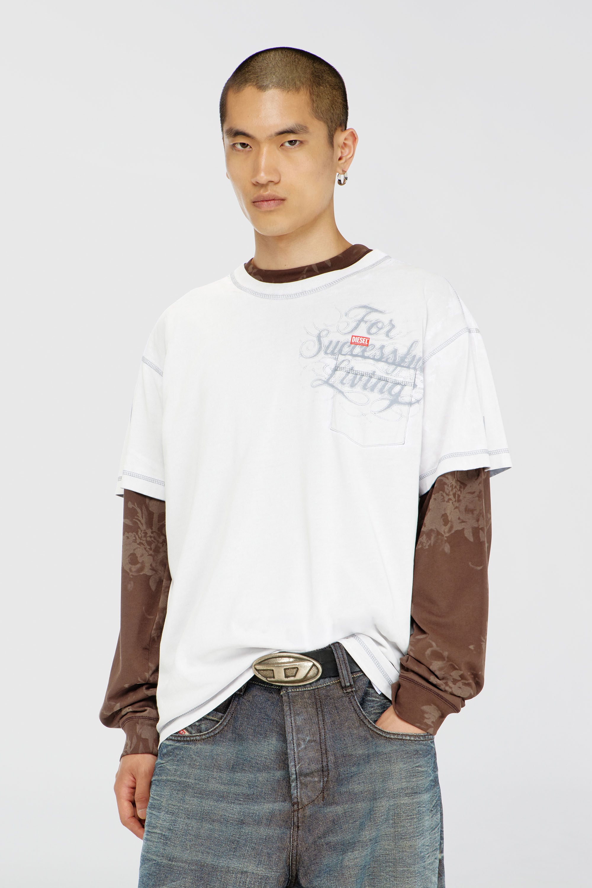 Diesel - T-NORM-POCKET-AA1, Man's T-shirt with chest pocket and graphic print in White - 3