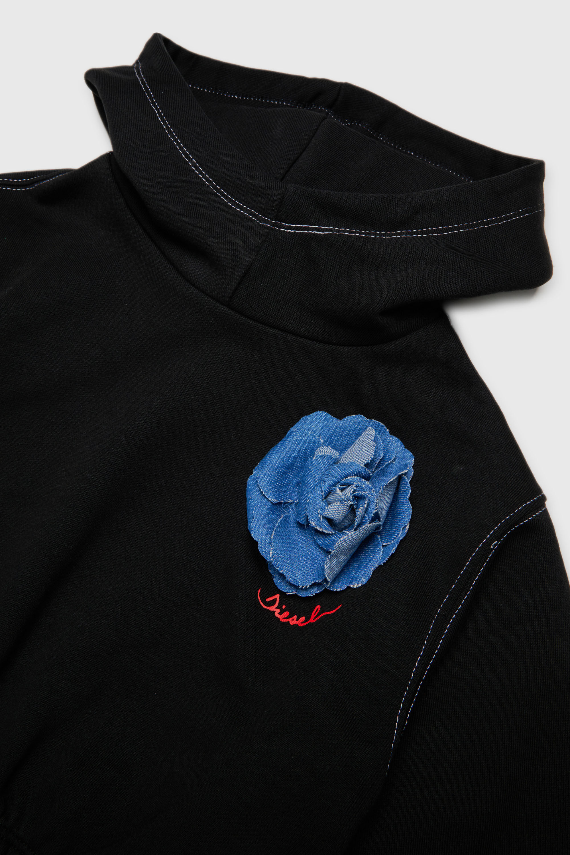 Diesel - SROSET, Woman's Hoodie with denim rose appliqu&eacute; in Black - 3