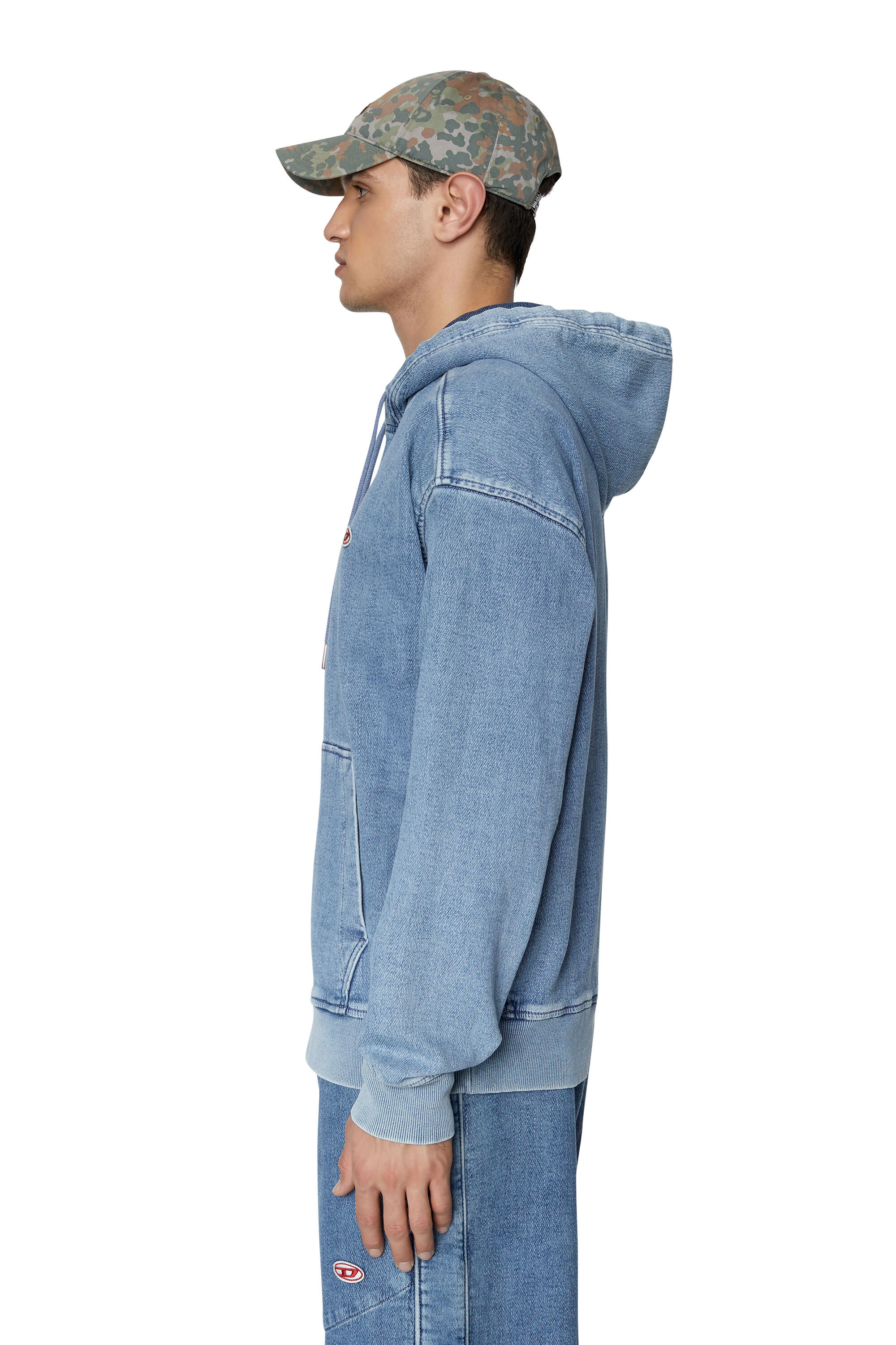 Diesel - D-UM-RIB TRACK DENIM HOODIE, Light Blue - Image 5