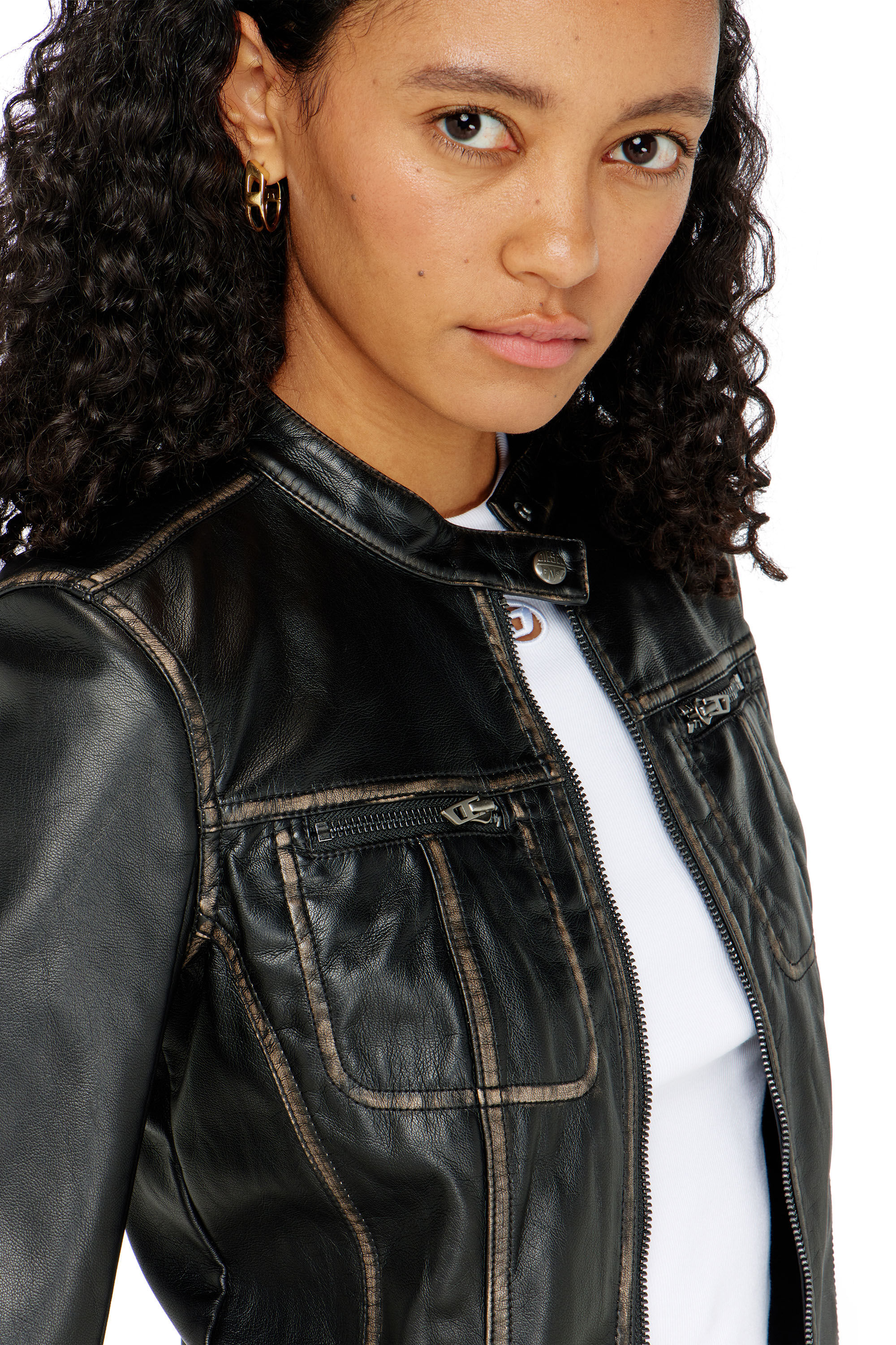 Diesel - G-LOBE, Woman's Cropped distressed biker jacket in Black - 5