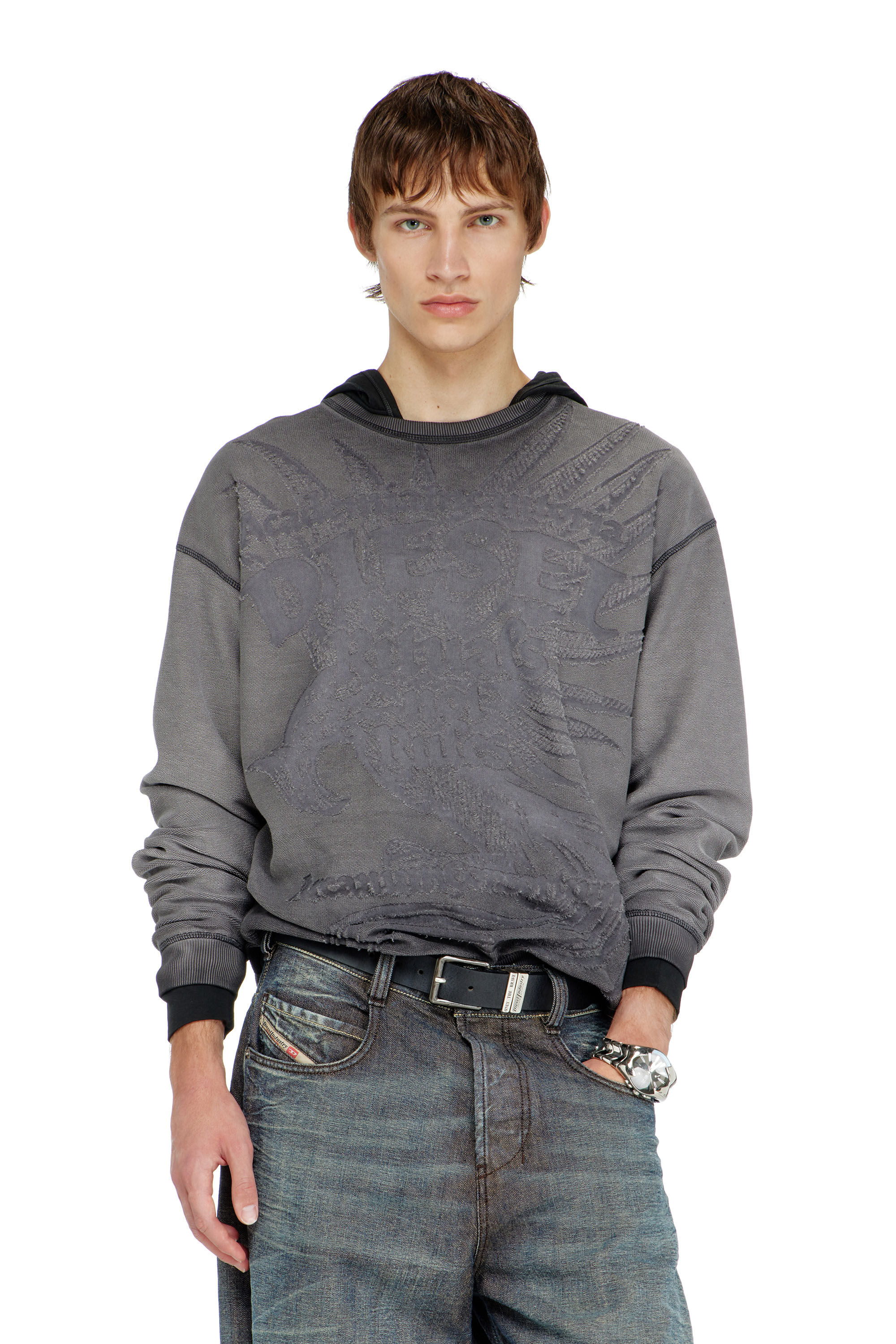Diesel - S-ARON-RAW, Man's Sweatshirt with d&eacute;vor&eacute; print in null - 3