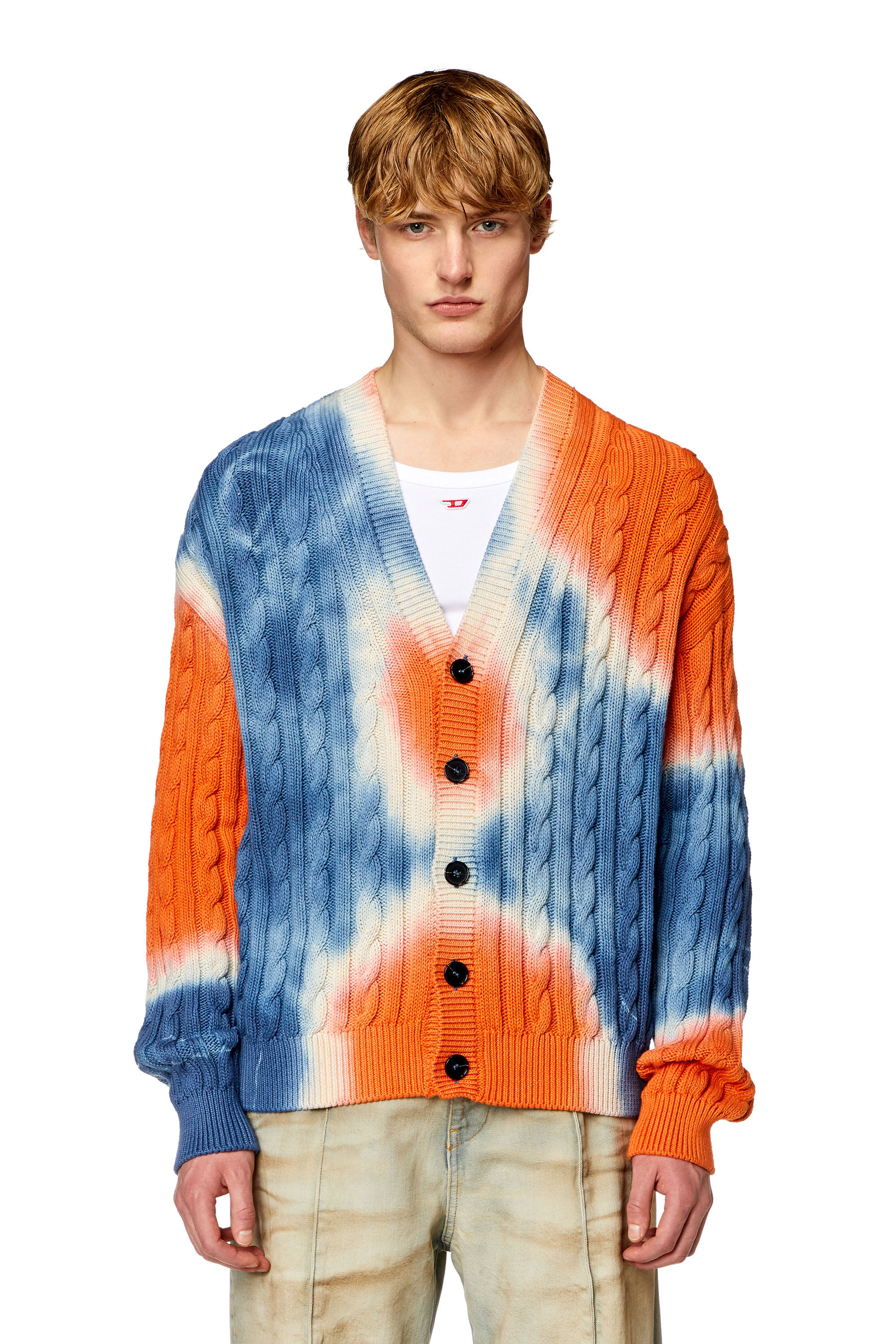 Men s Tie dye cardigan in cable knit cotton K JONNY Diesel