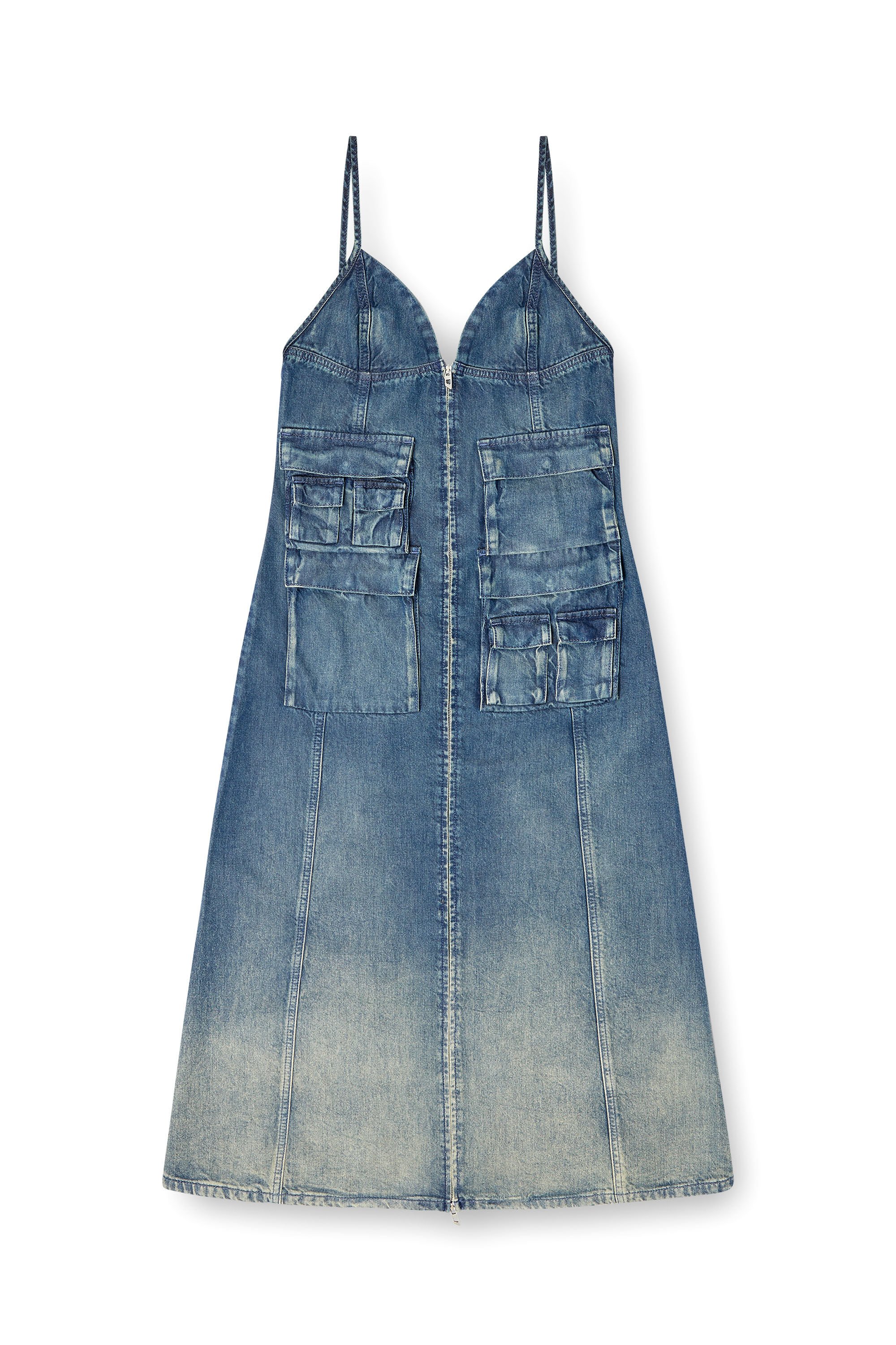 Diesel - DE-MELVI-S, Woman's Dress in fluid laser-worn denim in Medium blue - 2