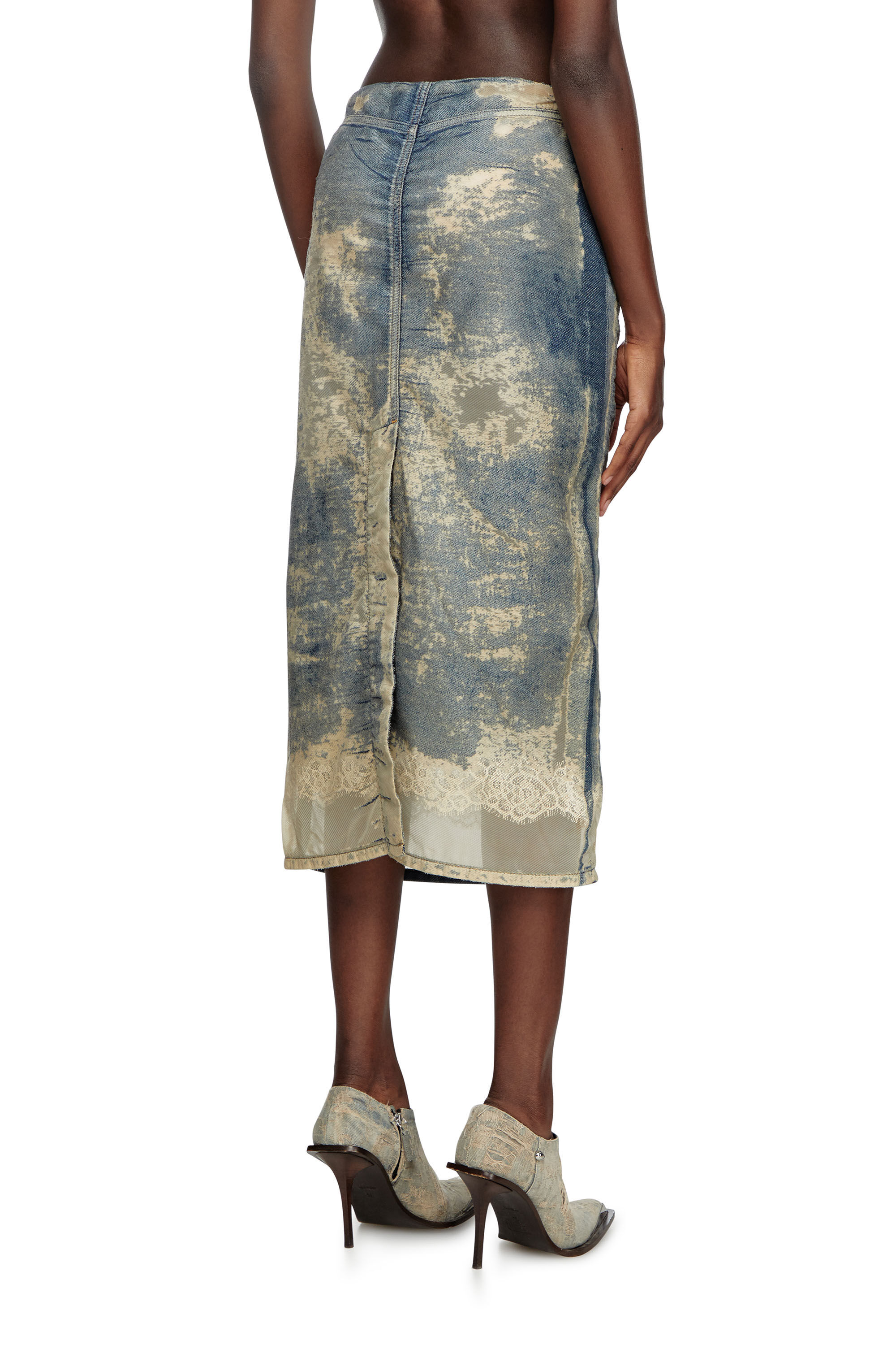 Diesel - DE-PRA-FSF, Woman's Midi skirt in floating devoré denim in Medium blue - 4