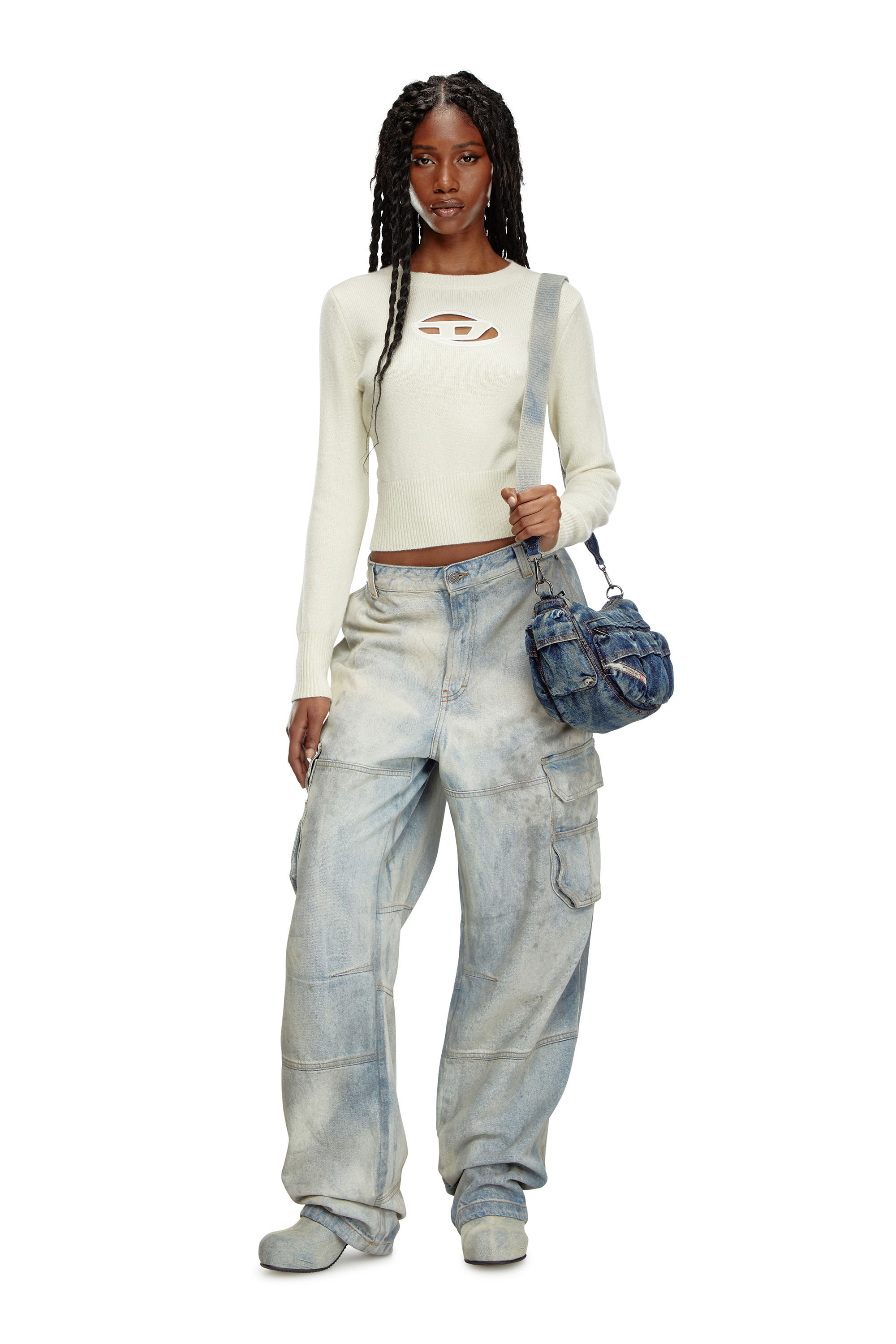 Diesel - M-AREESA, Woman Jumper with embroidered cut-out logo in White - Image 1