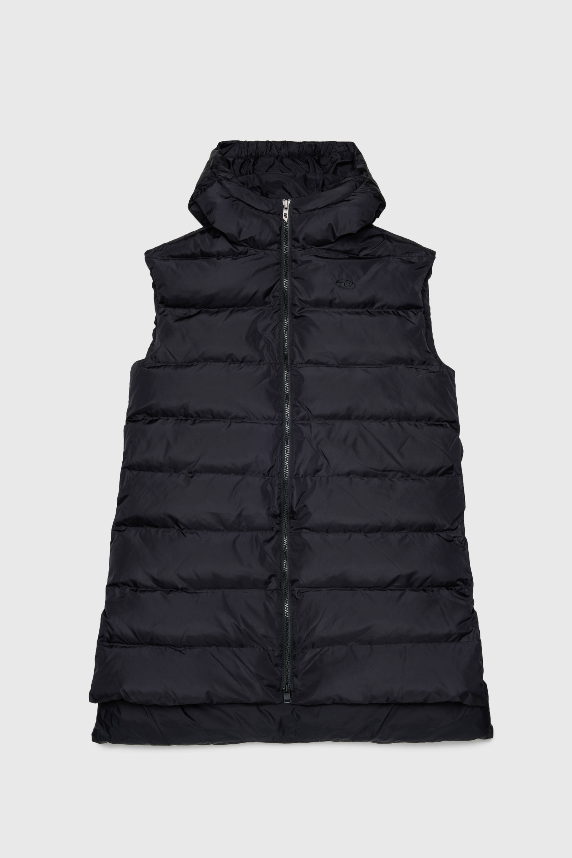 Diesel - JFENNY, Woman's Longline hooded puffer vest in Black - 1