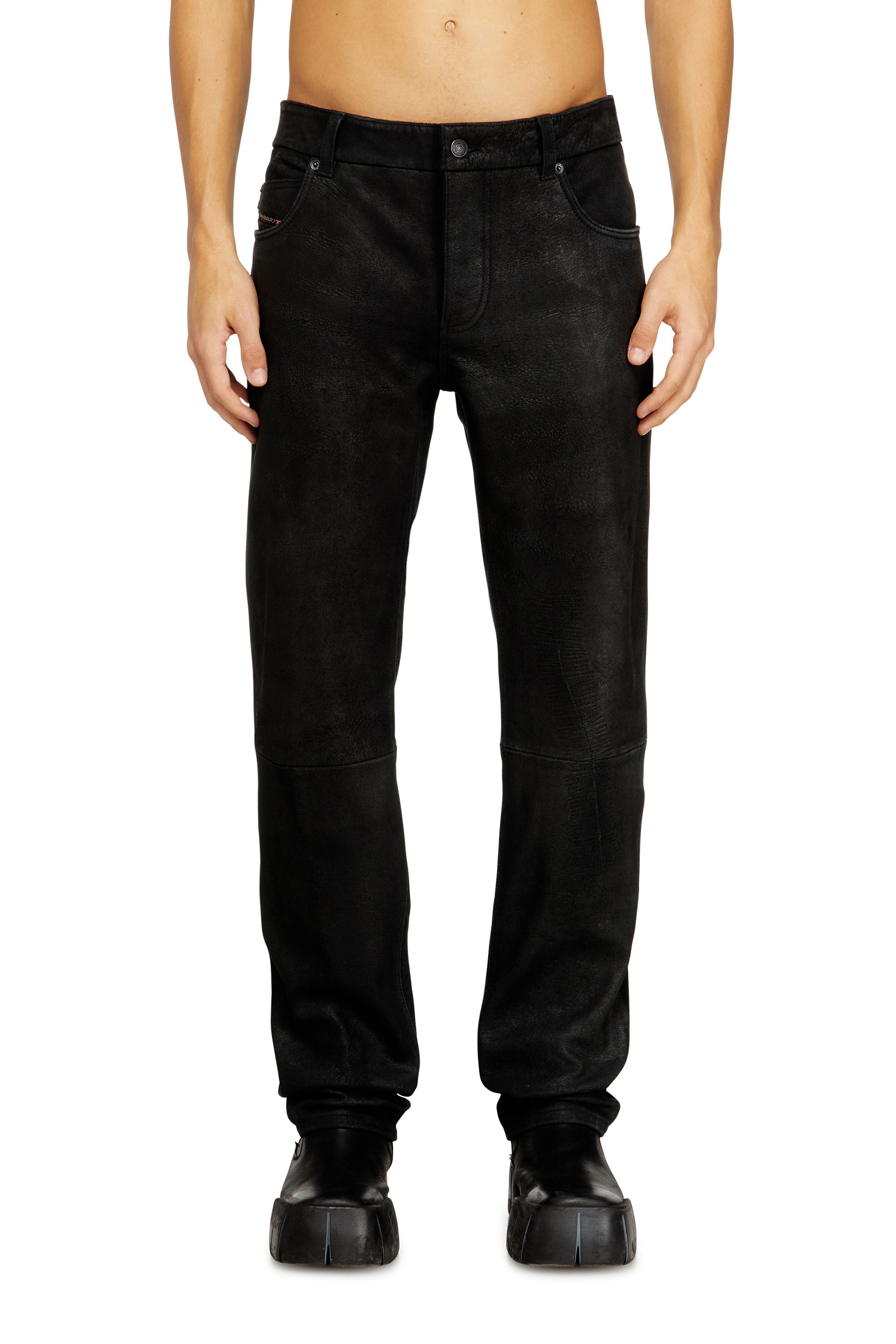 Diesel - P-VYLL-DMBI, Man's Jean-cut leather pants in Black - 3