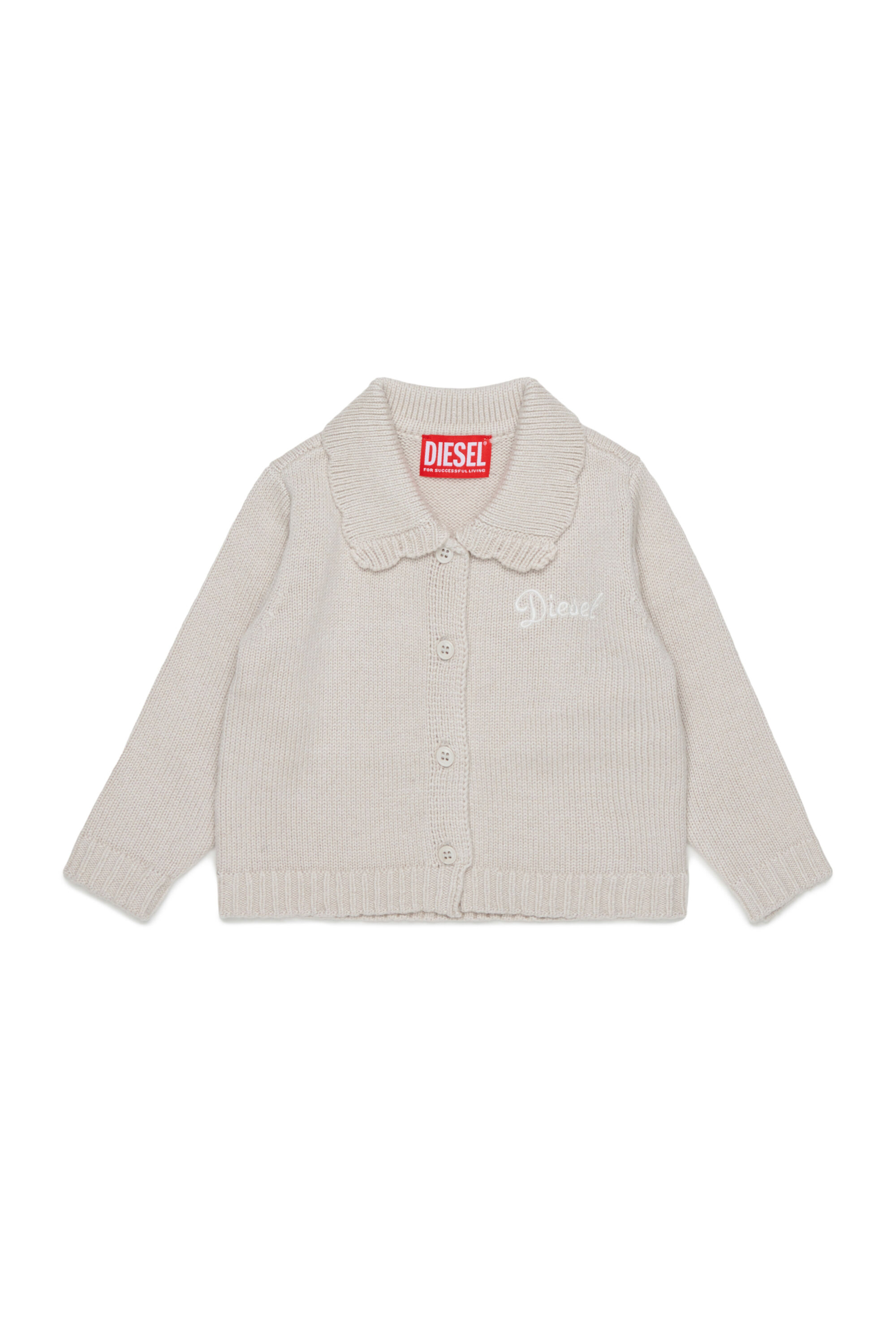 Diesel - KSCALOB, Woman's Cashmere-enriched cardigan with scalloped collar in White - 1