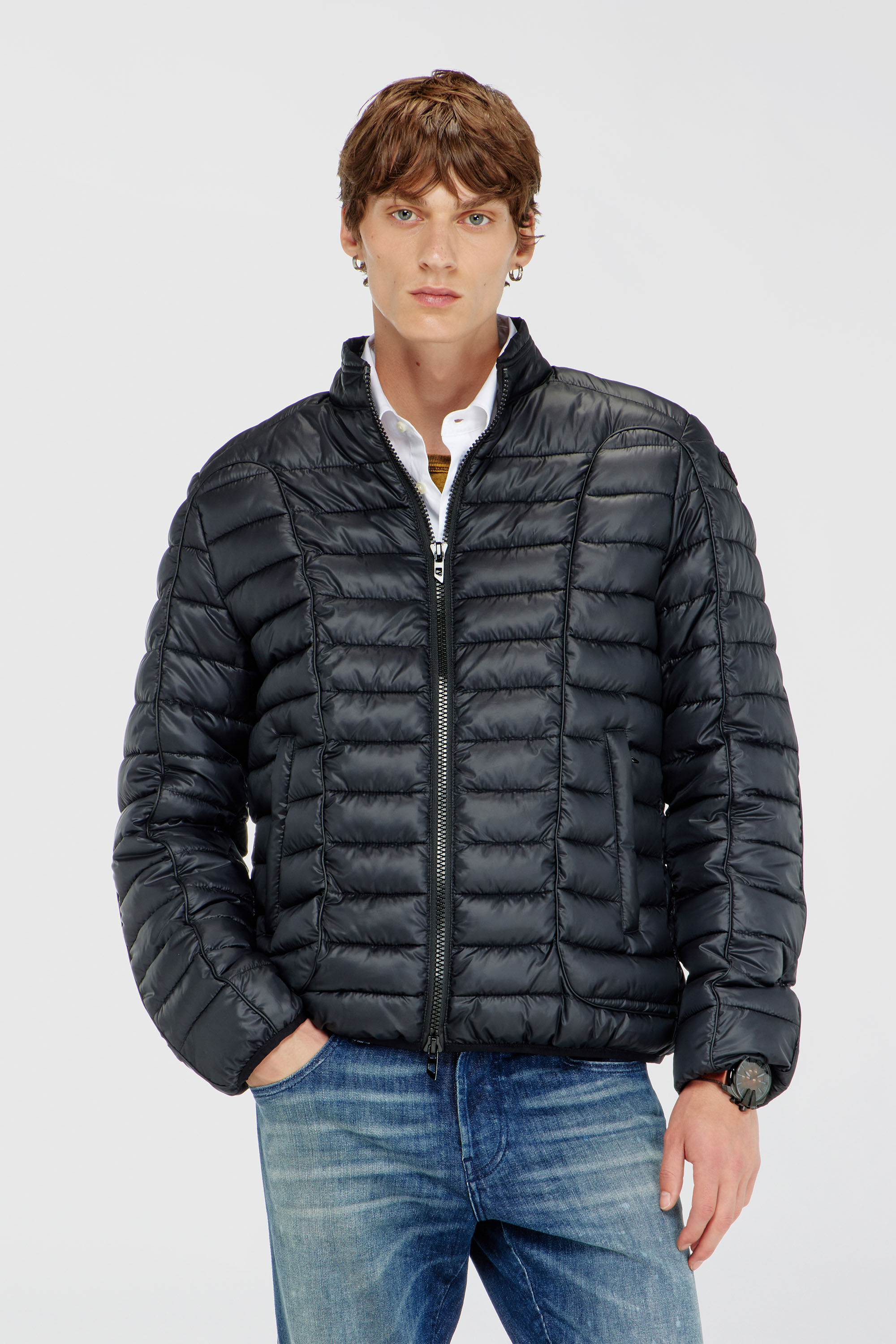 Diesel - W-PILOT-WRD, Man's Biker-style puffer jacket with tonal piping in Black - 3
