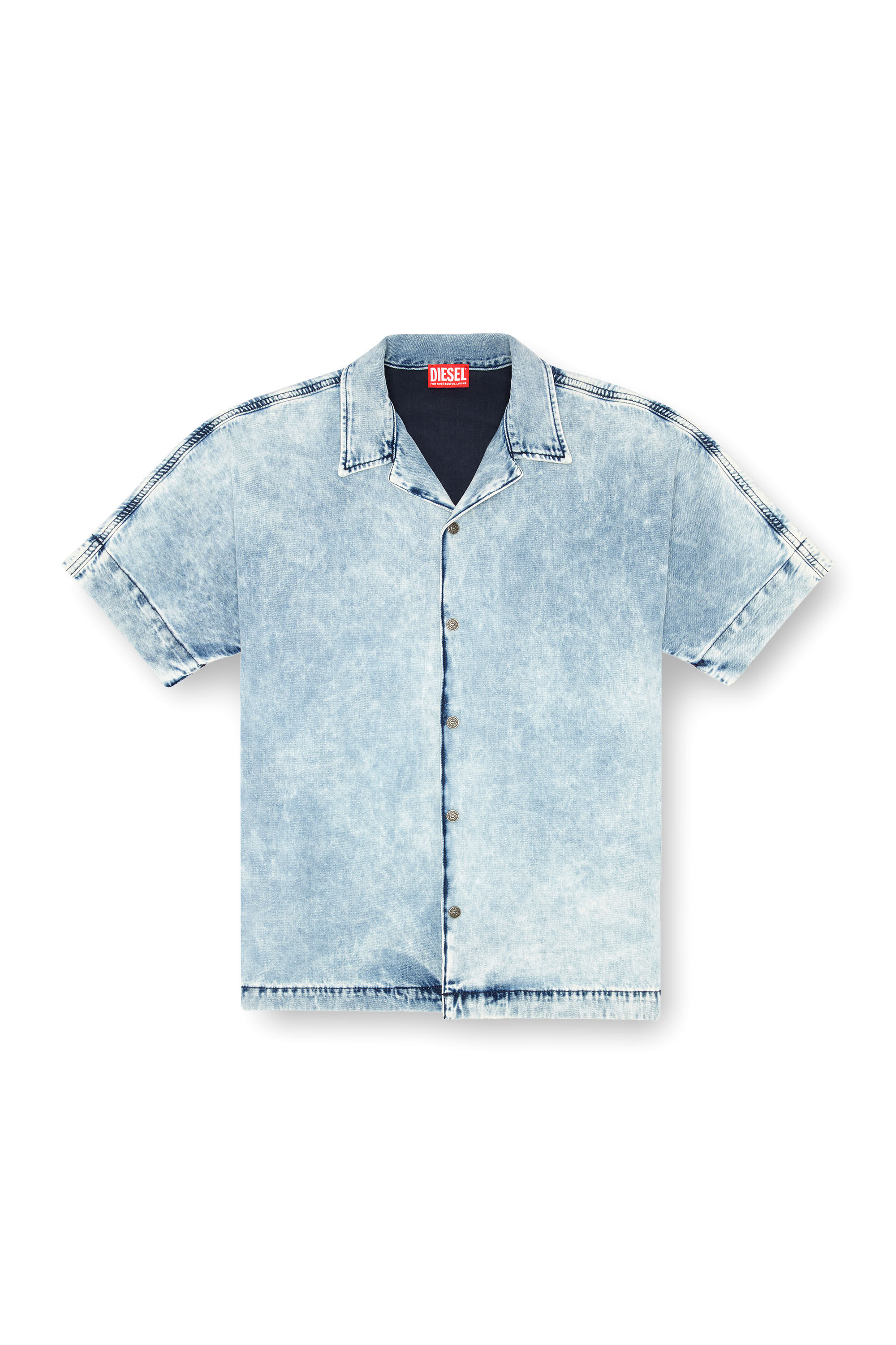 Diesel - D-NABIL-S, Man's Denim bowling shirt with Oval D in Light Blue - 2