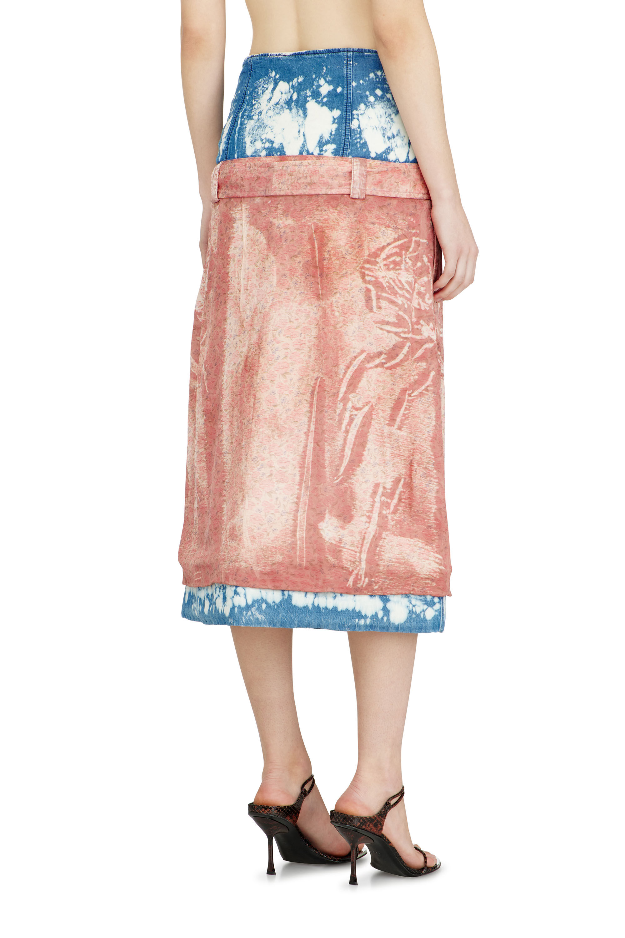 Diesel - O-SSIDO, Woman's Midi skirt with layered effect in Blue/Brown - 4