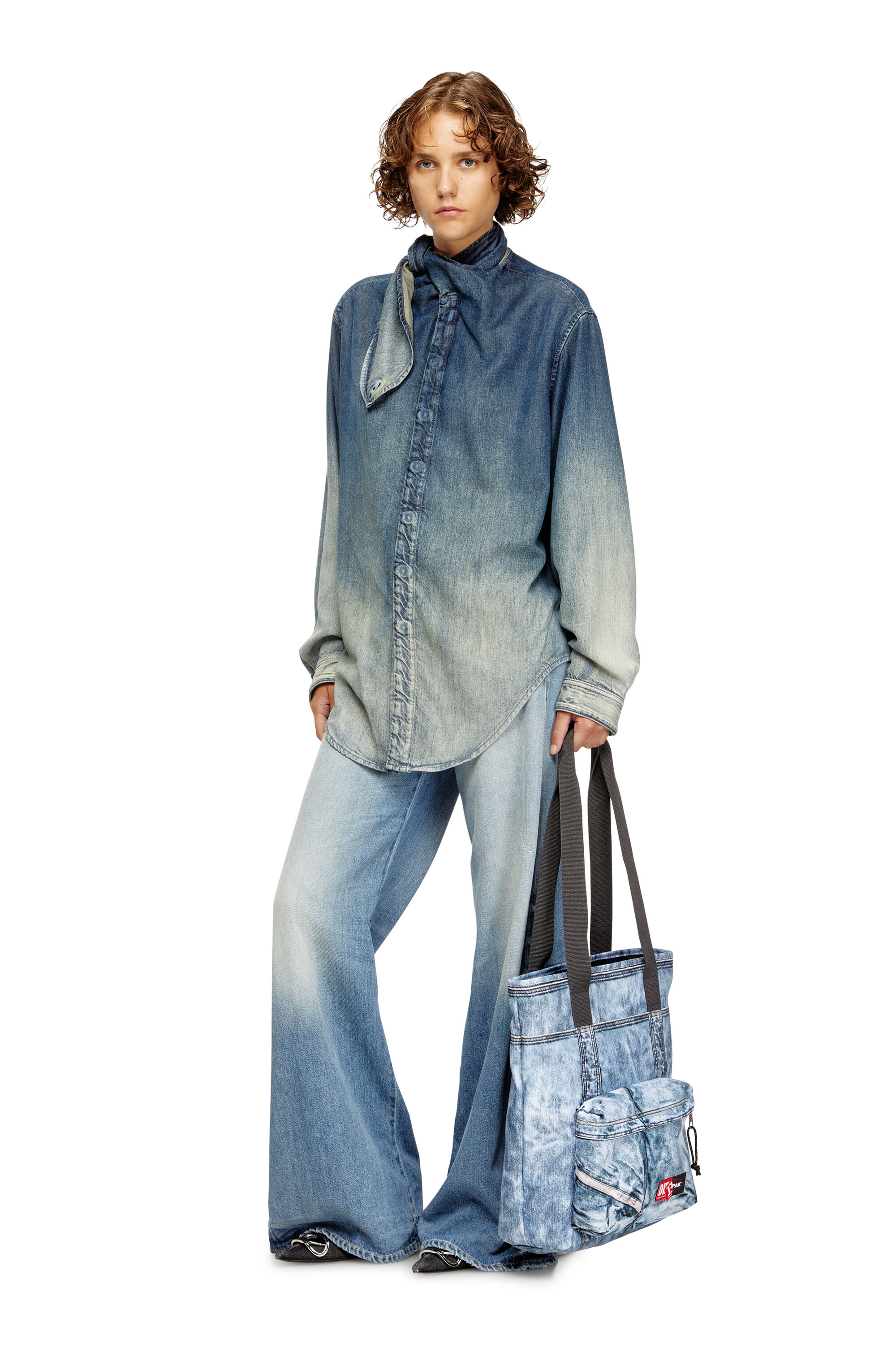 Women's Tote bag in trompe l'oeil denim | Blue | Diesel