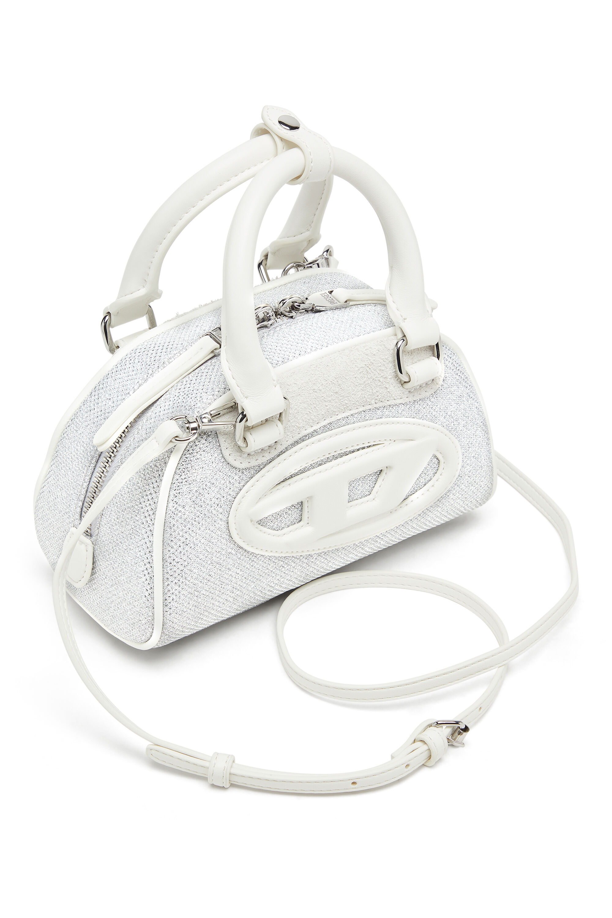 Diesel - 1DR DOME CROSSBODY, Woman's 1DR Dome-Mini bowling bag in lurex fabric in White/Grey - 5
