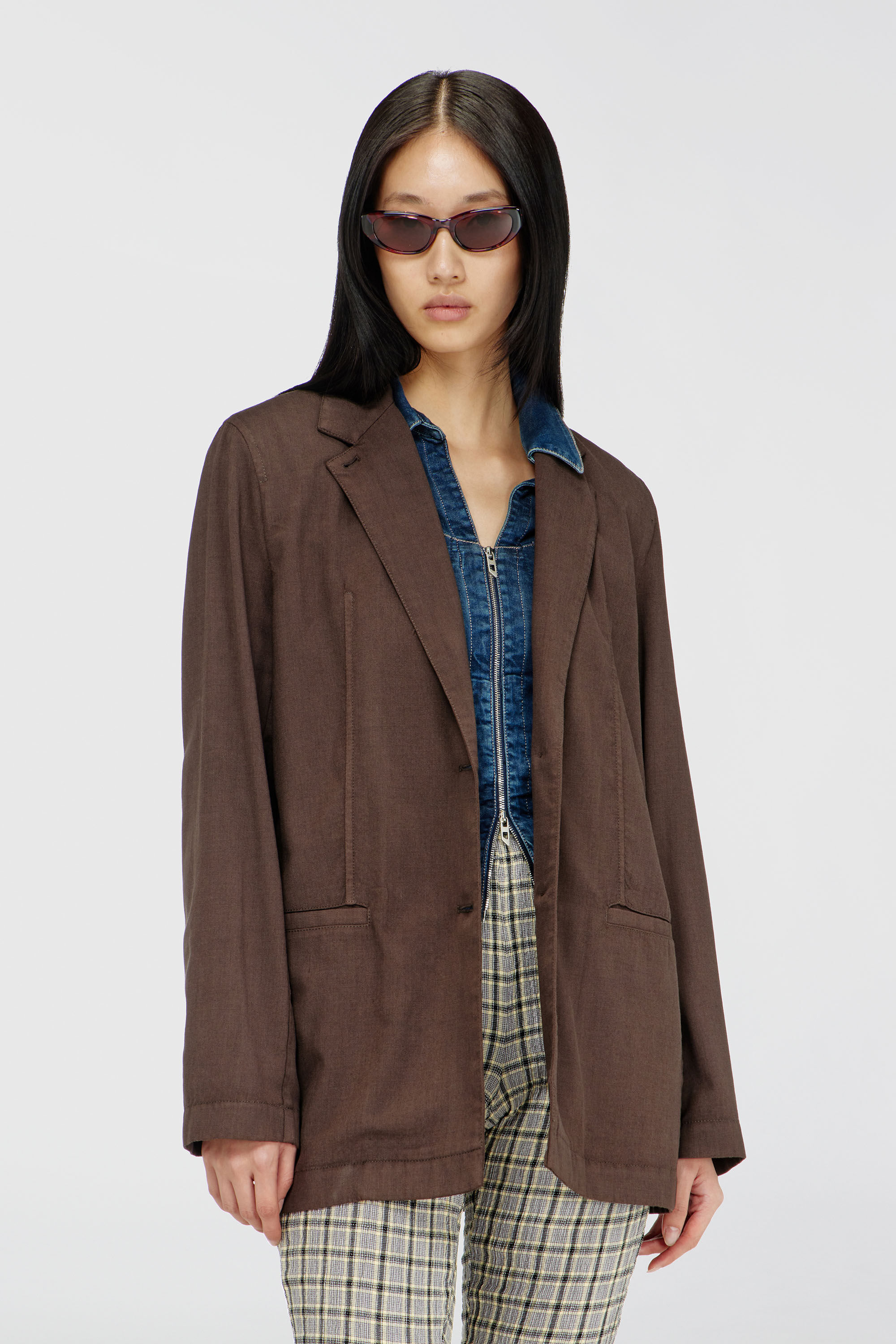 Diesel - G-KESSIER, Woman's Deconstructed blazer in stretch wool in Brown - 3