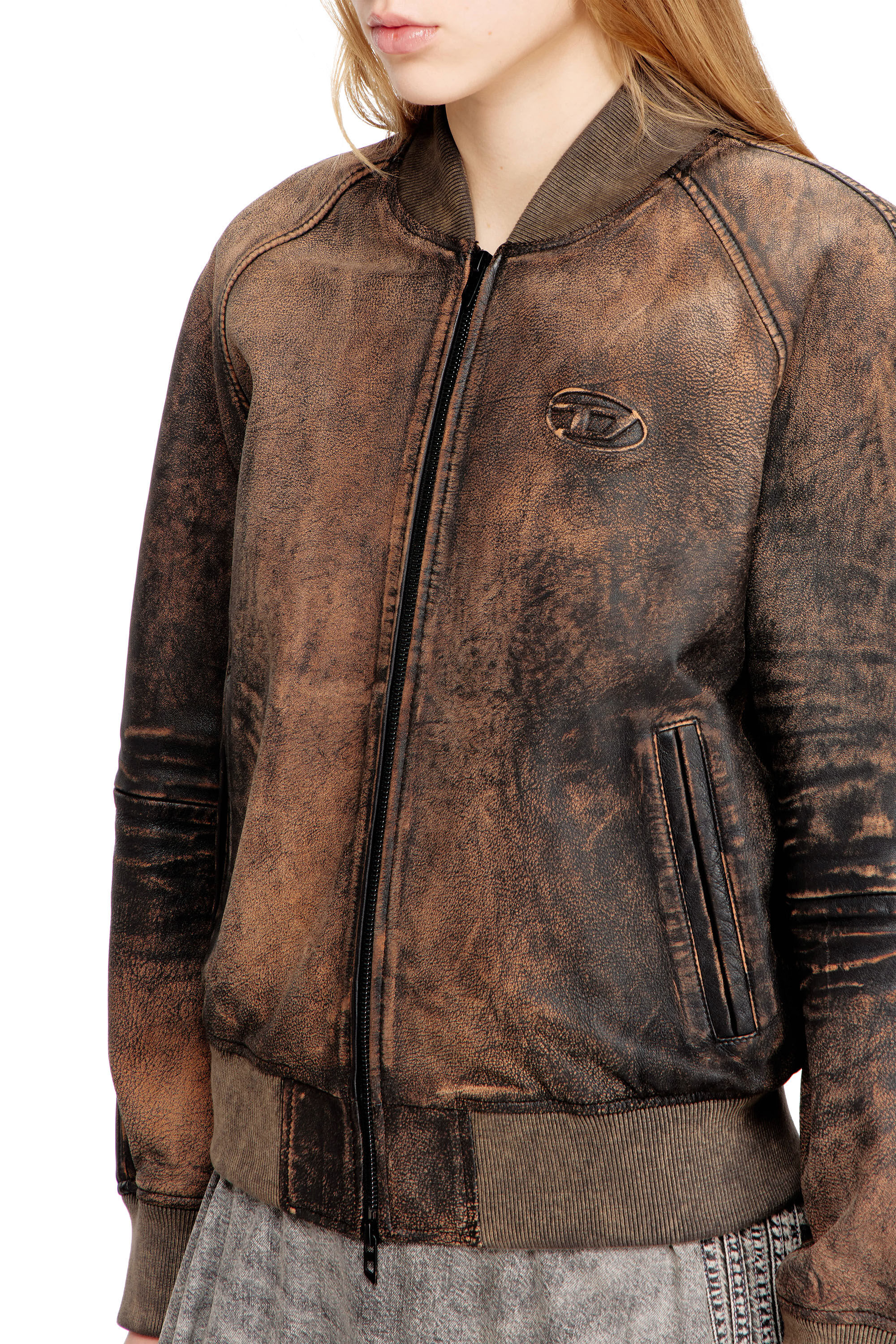 Diesel - L-COBB-FEM, Woman's Bomber jacket in distressed leather in null - 5