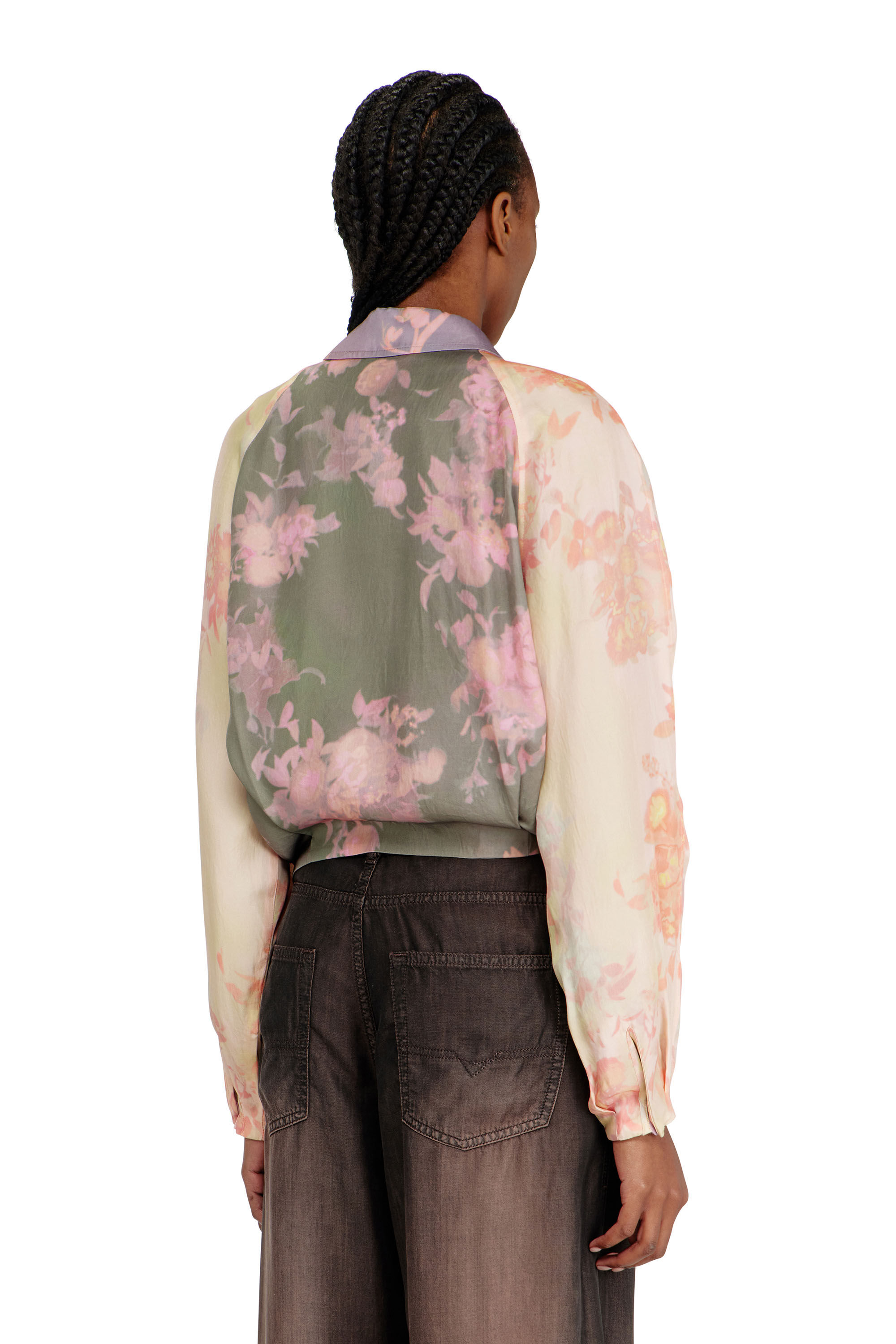 Diesel - G-ALENA, Woman's Floral bomber jacket in crinkled acetate in null - 3