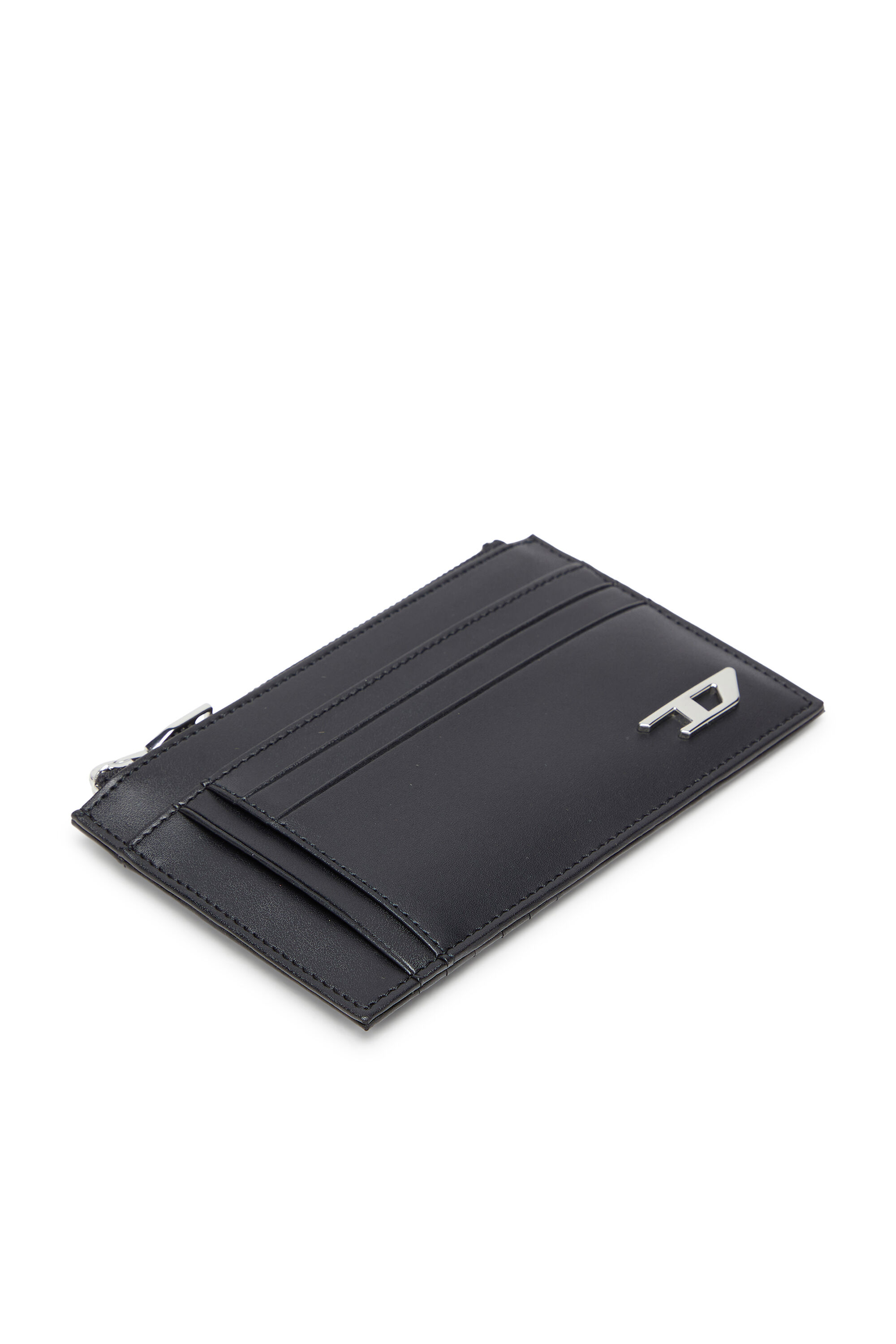Diesel - D-LOGO 2.0 CARD CASE VI, Man's Leather card holder with zip pocket in Black - 4