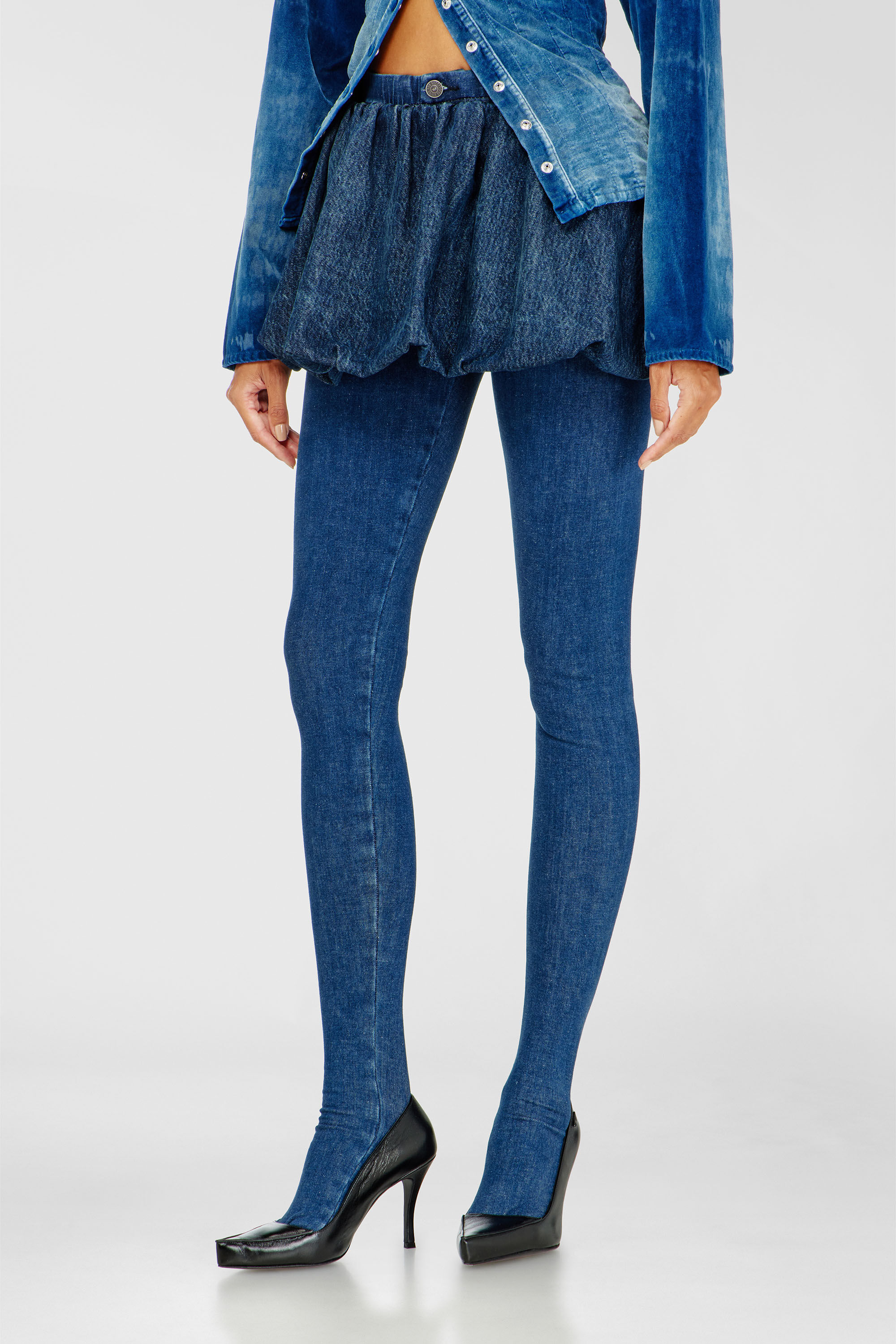 Diesel - DE-MUJ-FSJ2, Woman's Short bubble skirt in denim in Dark Blue - 3