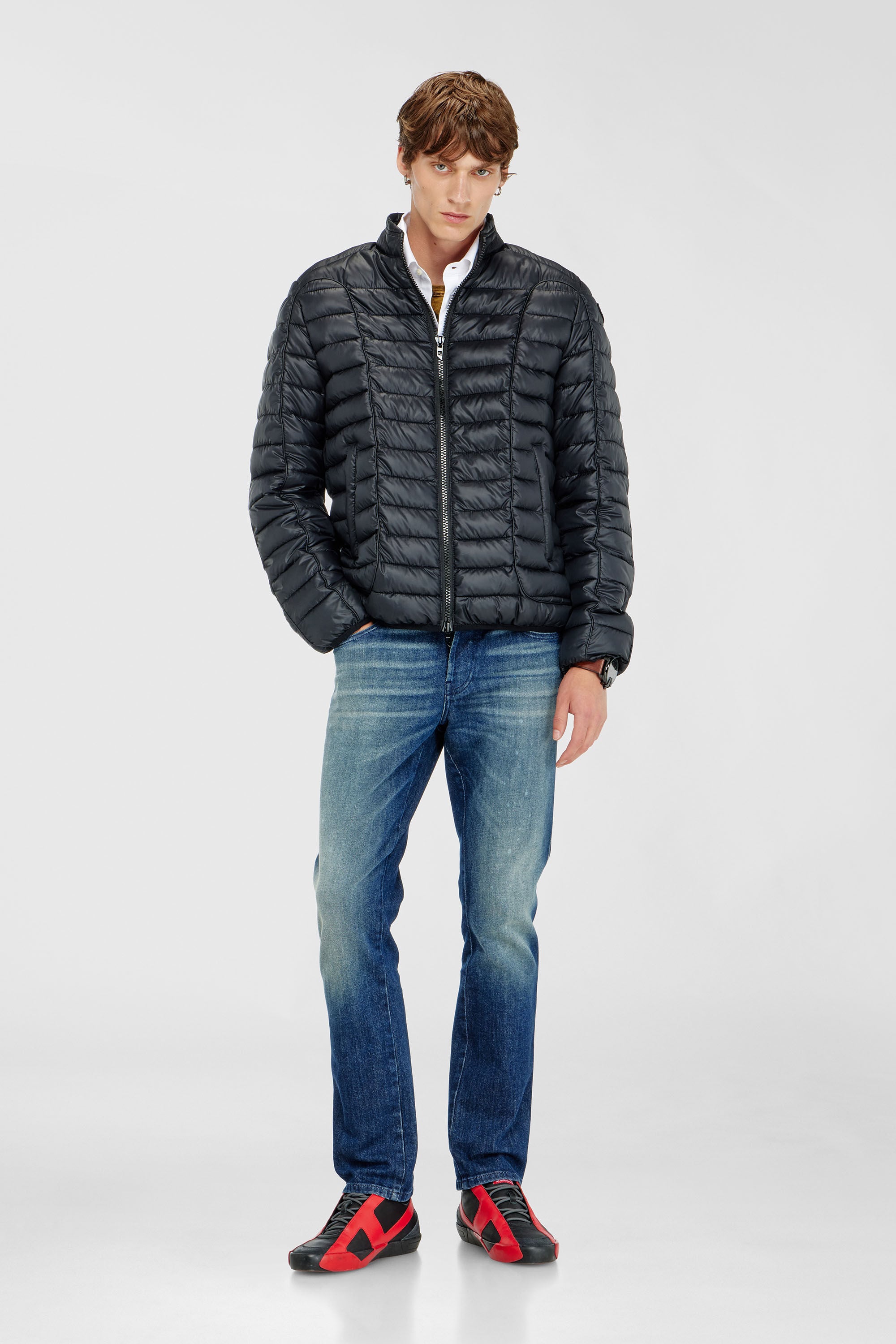 Diesel - W-PILOT-WRD, Man's Biker-style puffer jacket with tonal piping in Black - 1