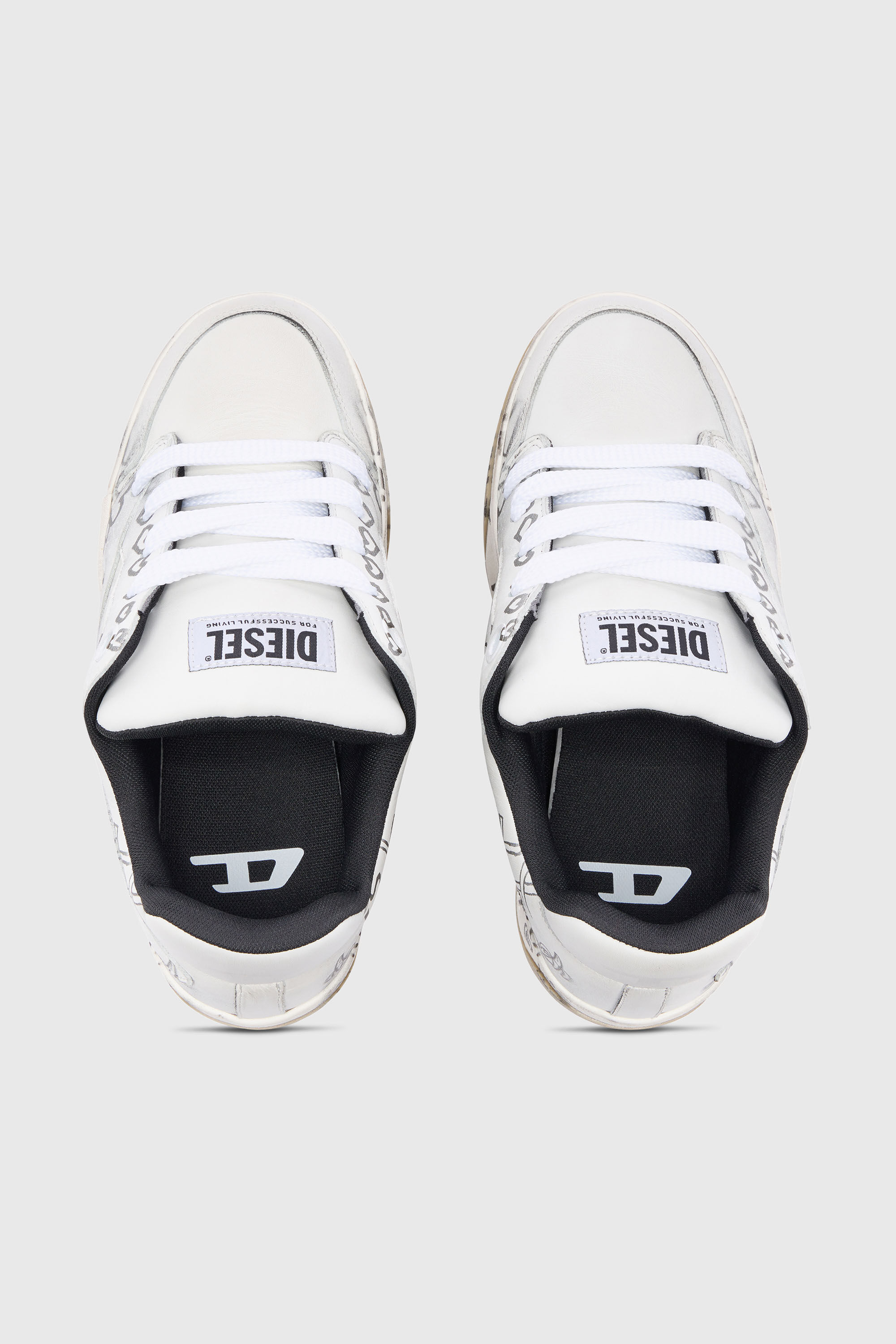 Diesel - S-D-OLLIE LOW, Man's D-Ollie-Leather sneakers with graffiti print in White - 6