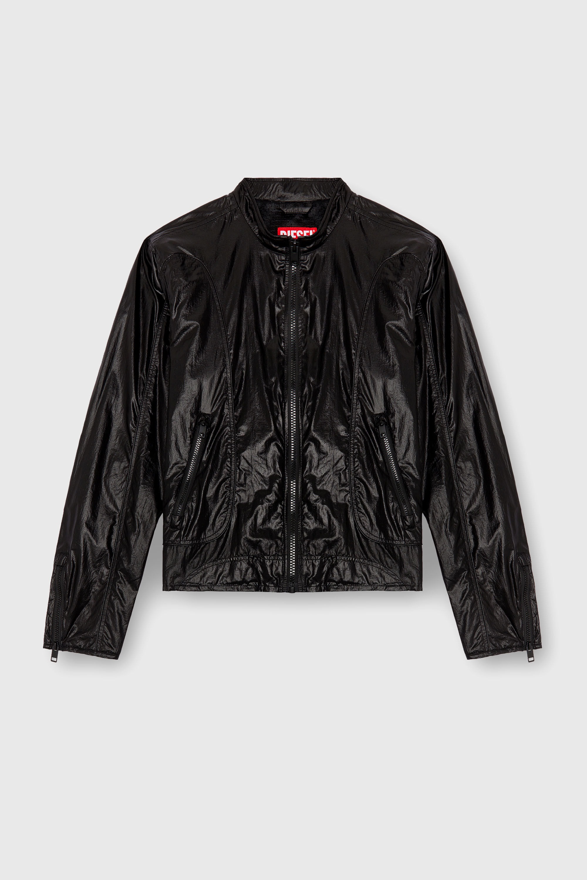 Diesel - J-CLAYS, Man's Biker jacket in shiny ripstop in Black - 2