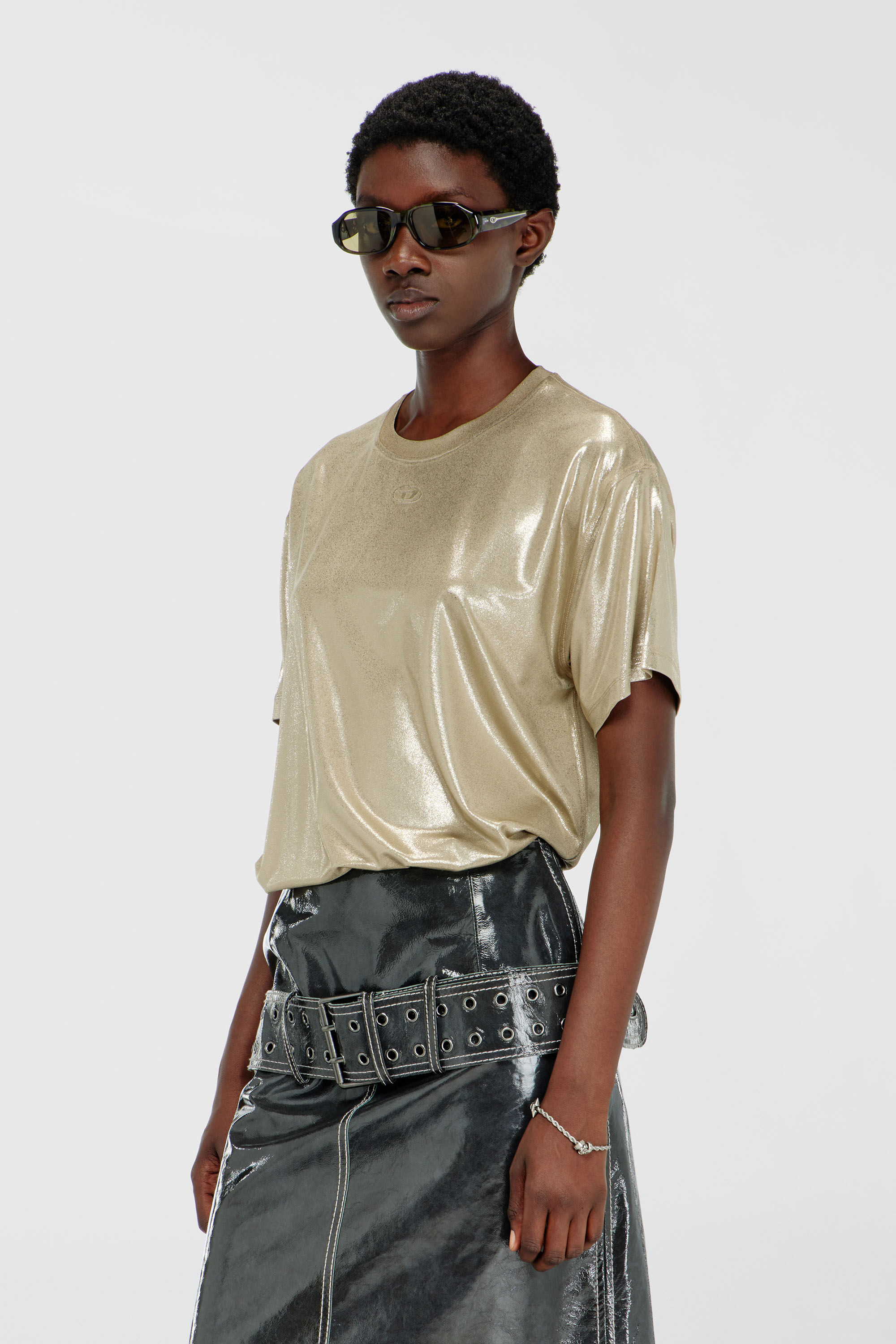 Diesel - T-NORMY-AA2, Woman's Jersey T-shirt with metallic finish in Gold - 3