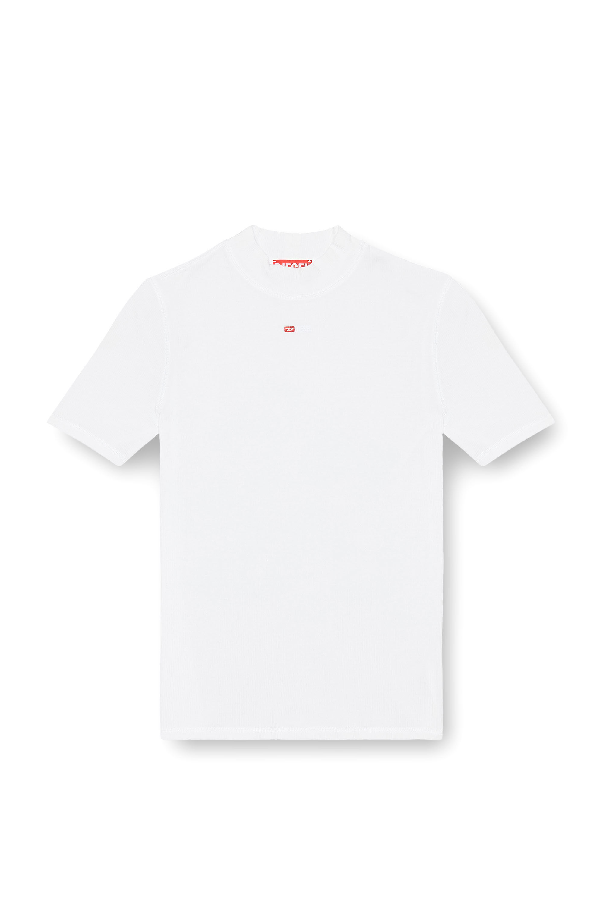 Diesel - T-MOKKY-MICRODIV, Woman's Ribbed T-shirt with mock neck in White - 2