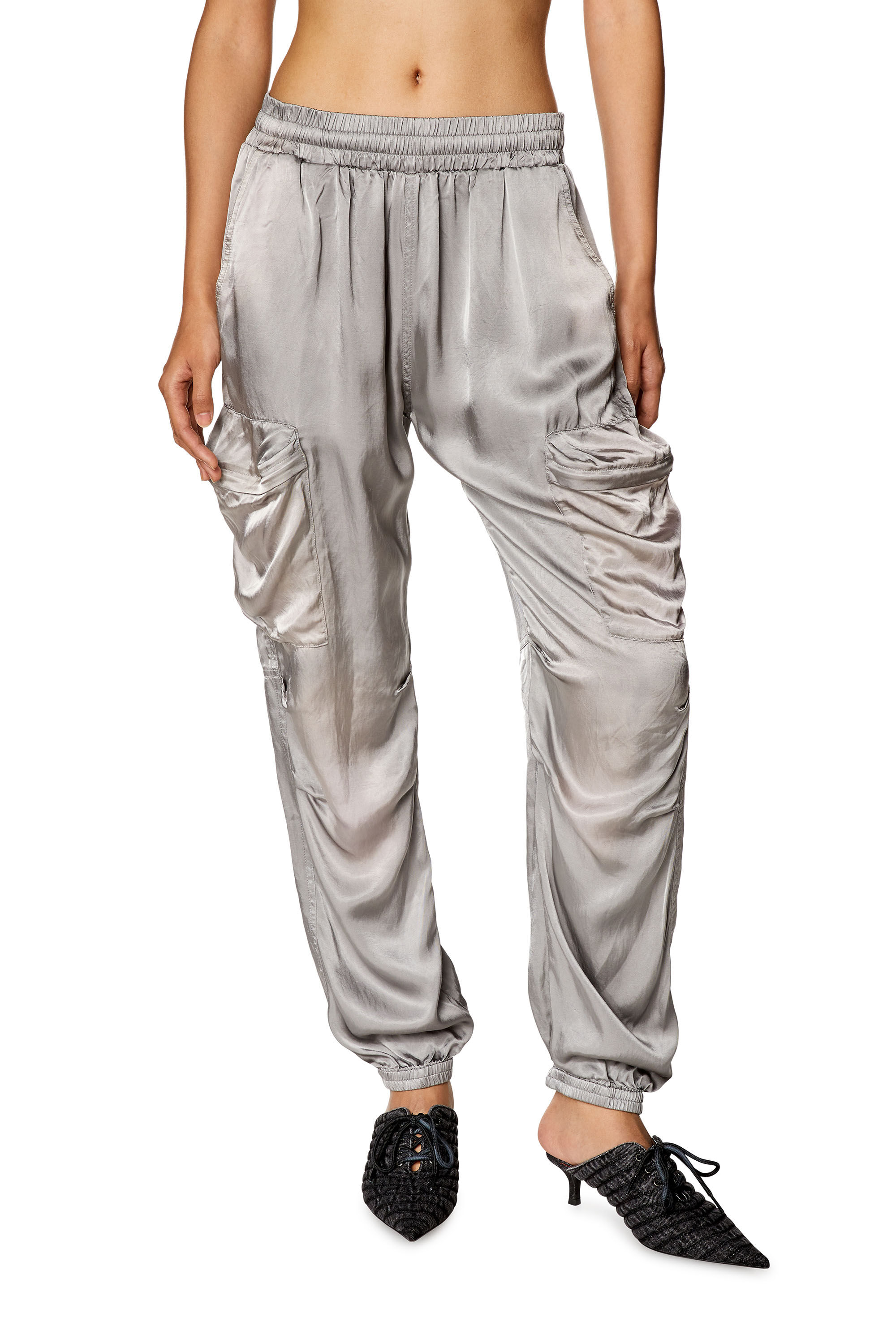 Diesel - P-MIROW-N1, Woman Cargo pants in treated satin in Grey - Image 3