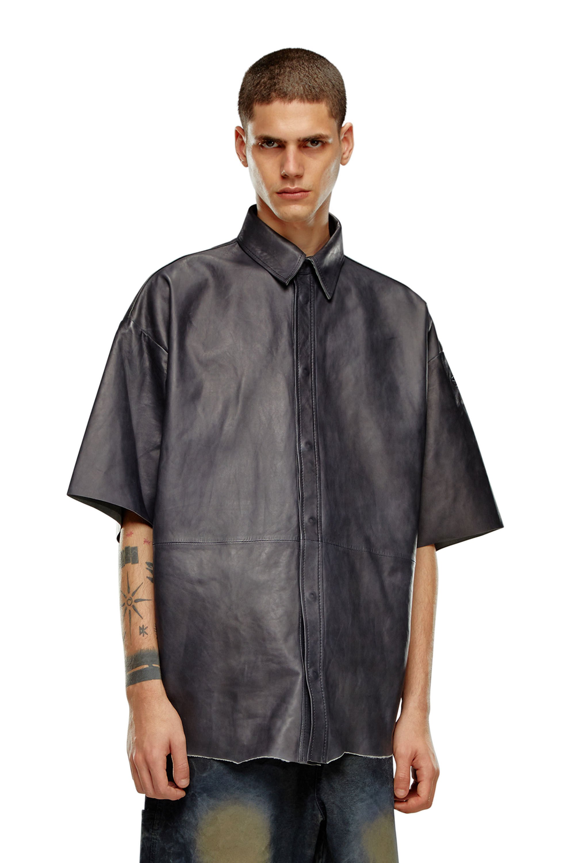 Diesel - S-EMIN-LTH, Man Oversized shirt in treated leather in Black - Image 3