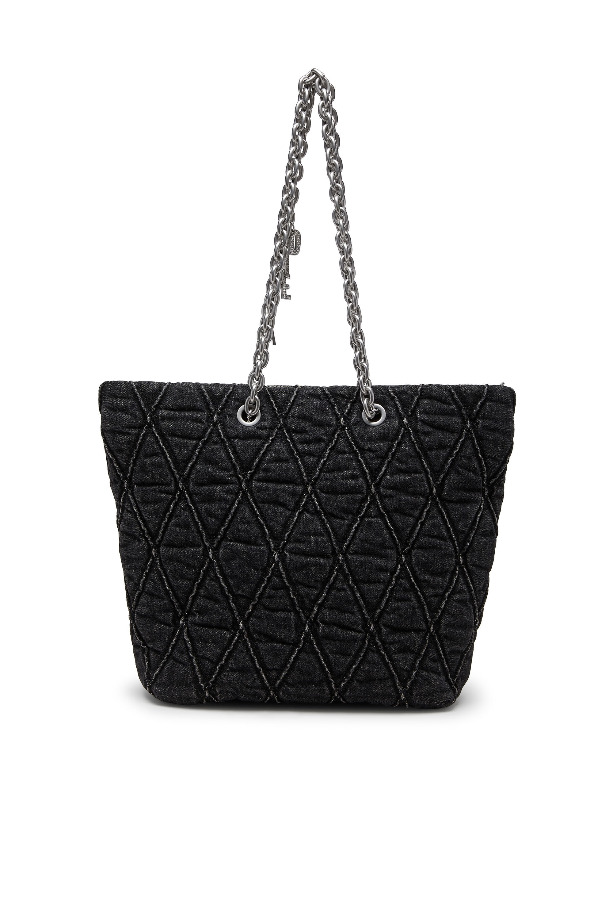 Diesel - CHARM-D SHOPPER M, Woman's Charm-D-Tote bag in quilted denim in Black - 2