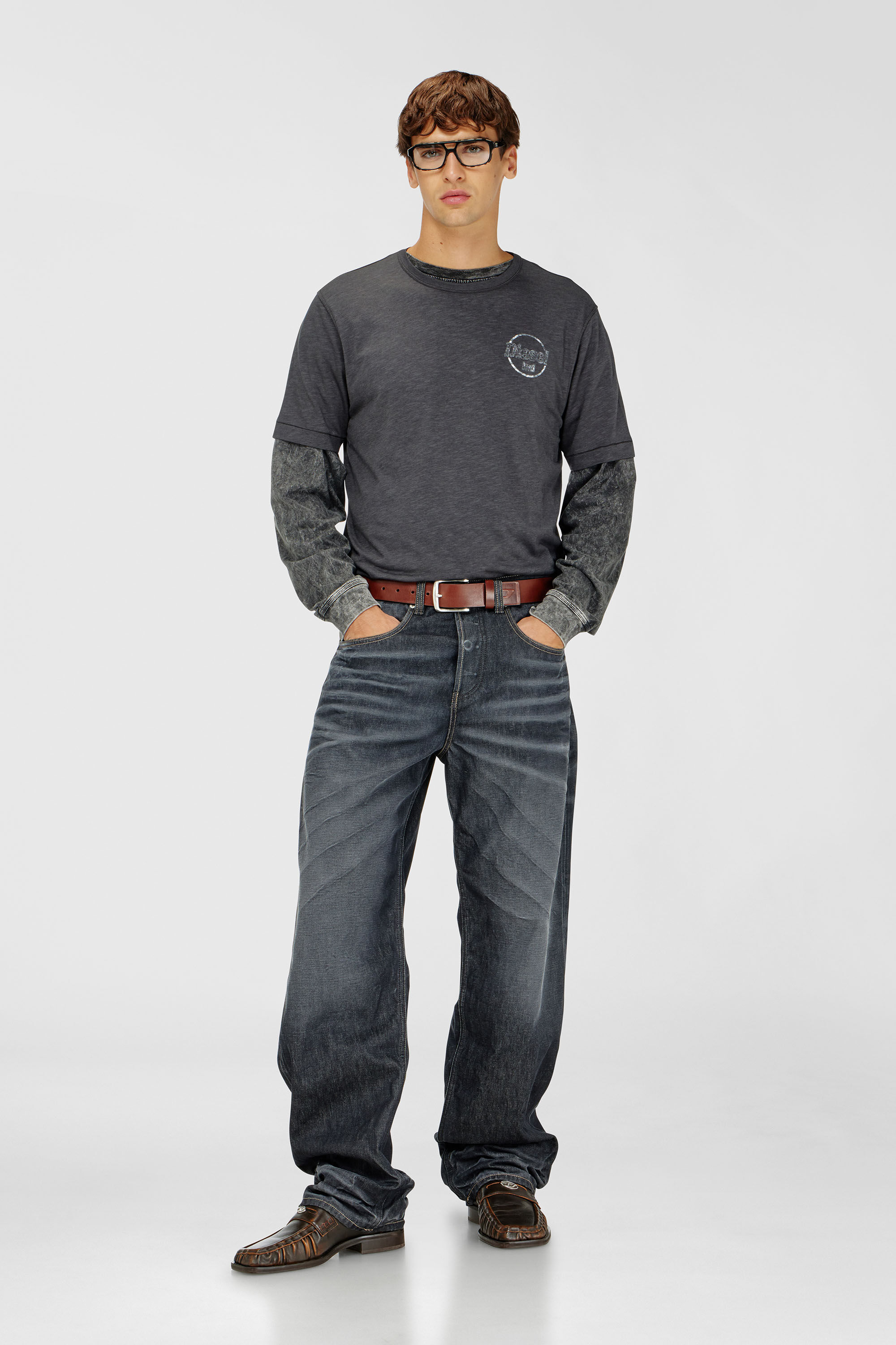 Diesel - T-ADJUST-B11, Man's T-shirt in slub jersey with crack print in Dark grey - 1