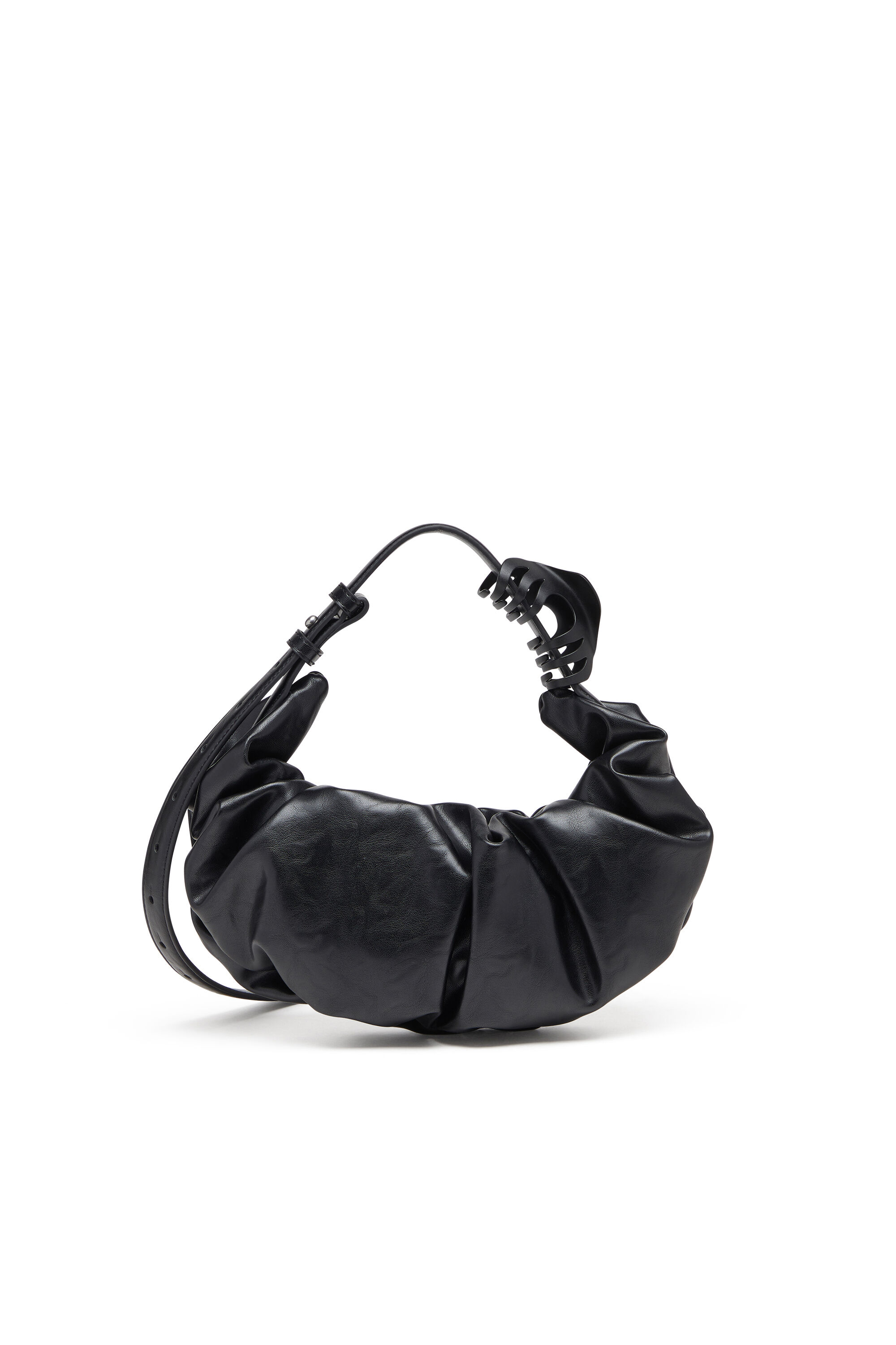 Diesel - GRAB-D HOBO S, Woman's Grab-D S-Small scrunched hobo bag in shiny PU in Black - 2