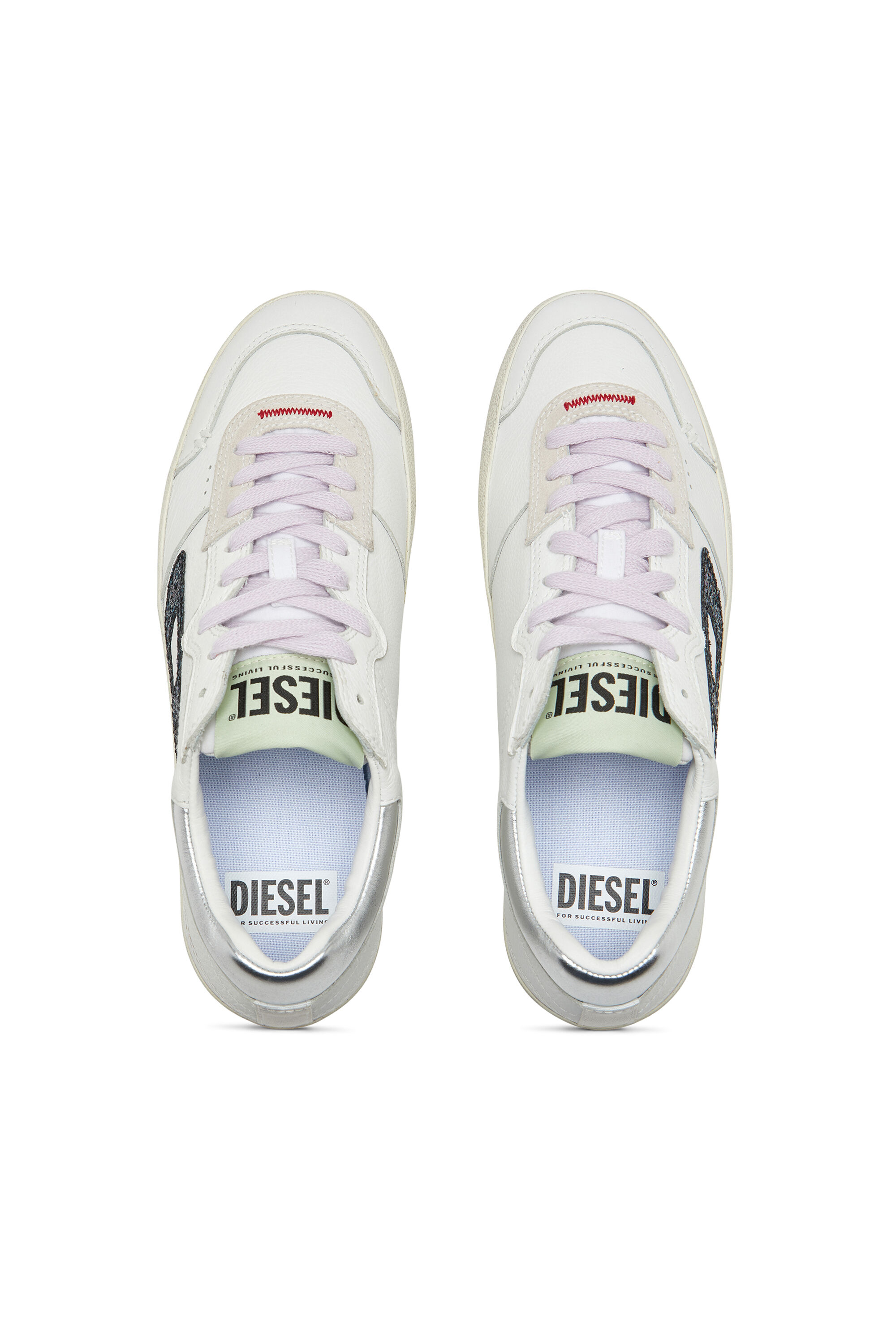 Diesel - S-LEROJI LOW W, Woman's S-Leroji-Leather sneakers with glitter logo in White/Black - 4