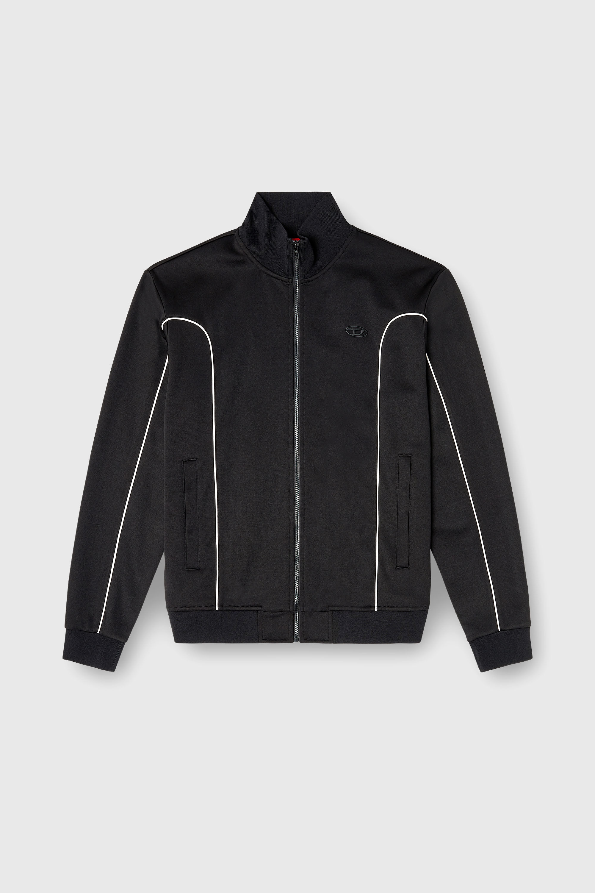 Diesel - S-LOCKING-DO, Man's Sweat fabric track jacket with contrast piping in Black - 2