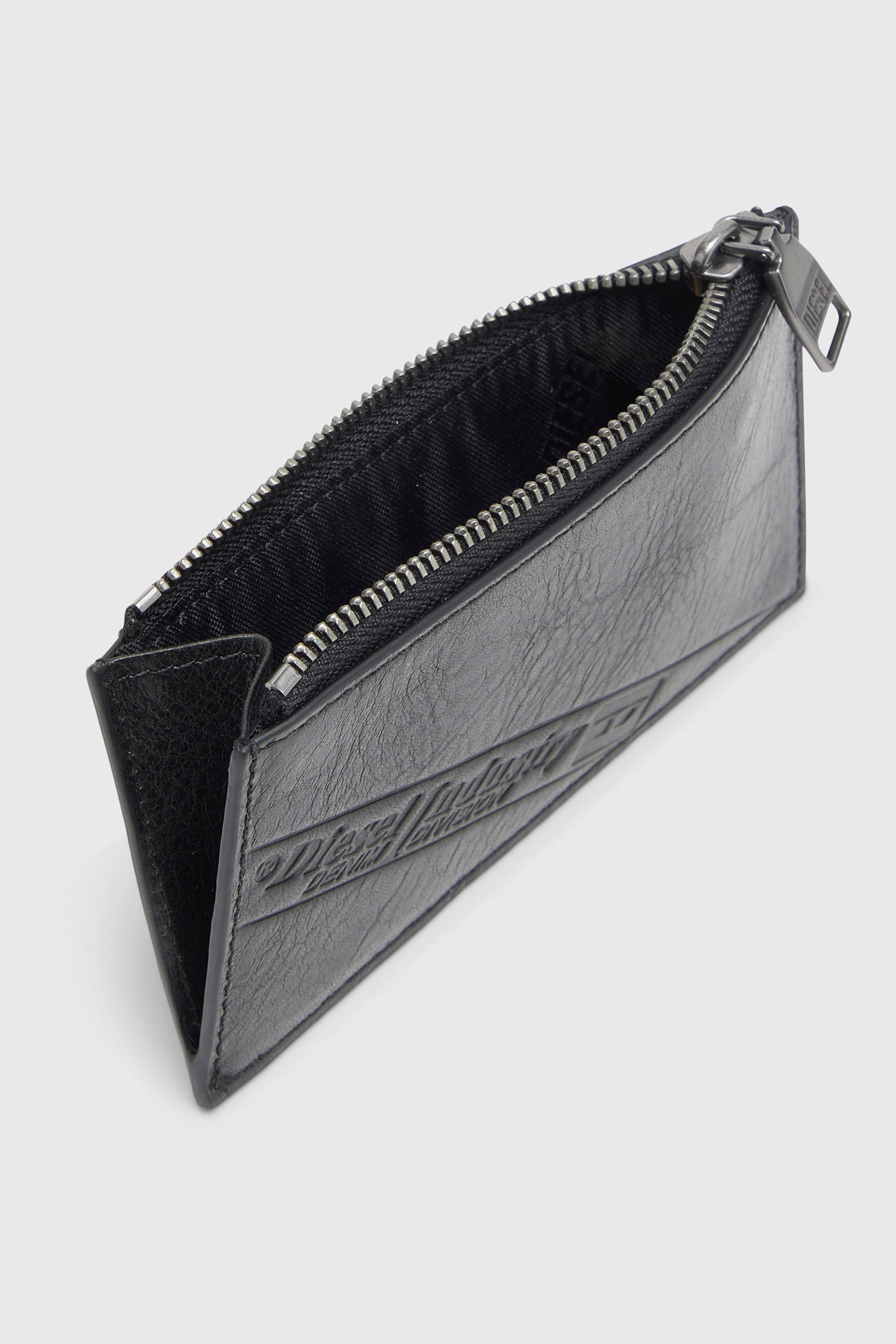 Diesel - FLAG-D CARD HOLDER III, Man's Leather card holder with zip closure in Black - 3