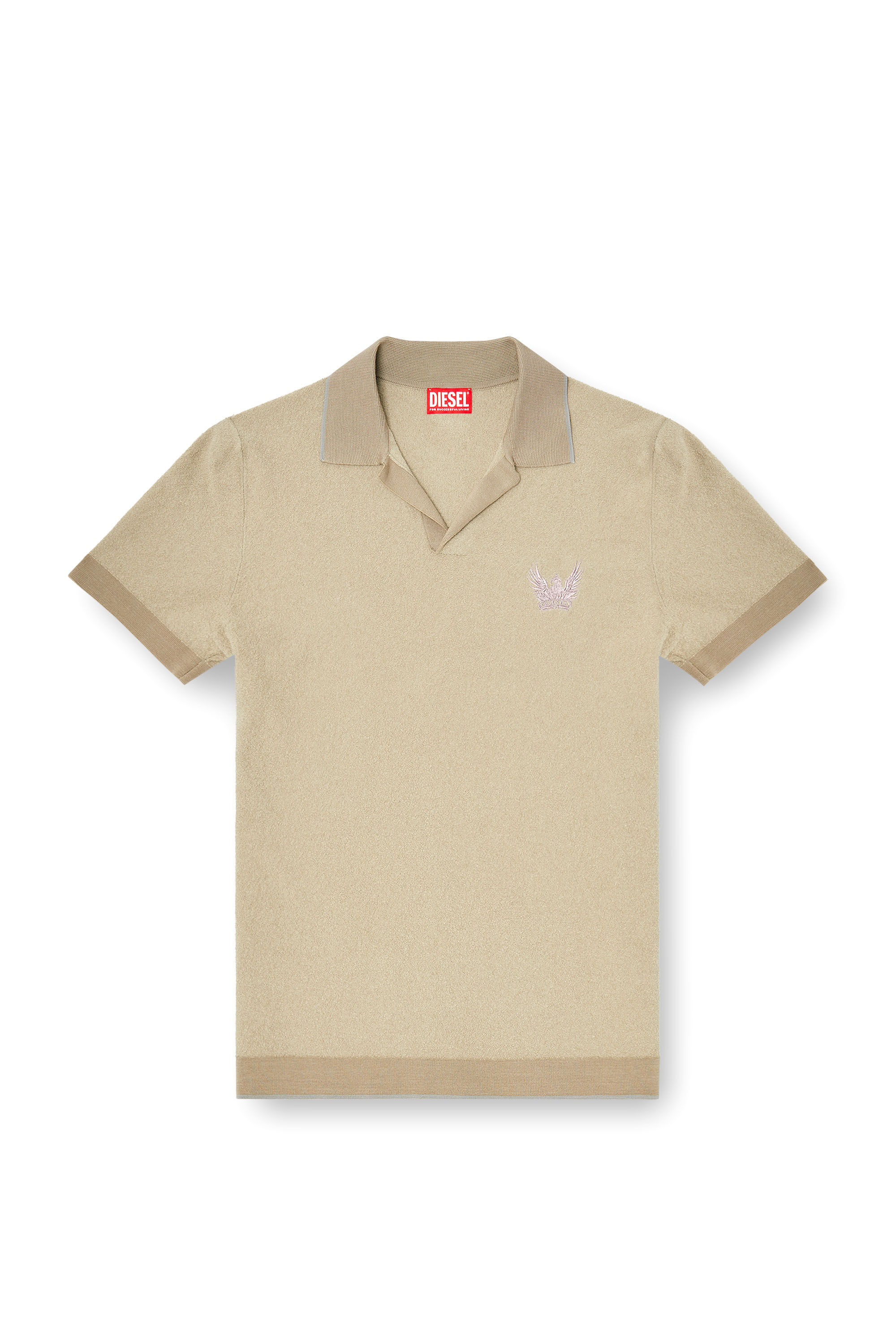 Diesel - K-RAILES, Man's Boucl&eacute;-knit polo shirt with Phoenix logo in Beige - 2