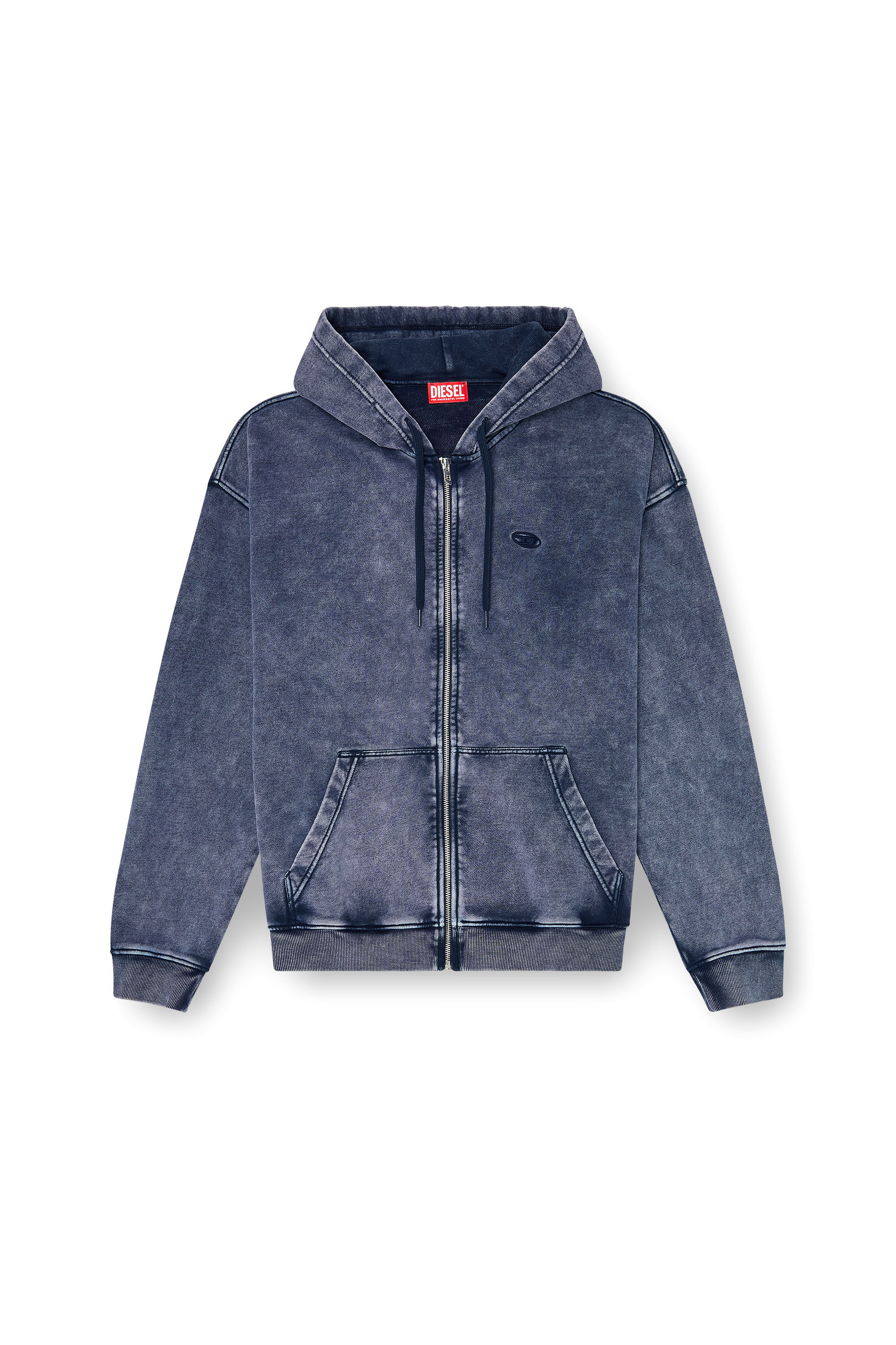 Diesel - S-BOXT-HOOD-ZIP-DEN, Man's Zip-up hoodie in treated cotton fleece in Blue - 2