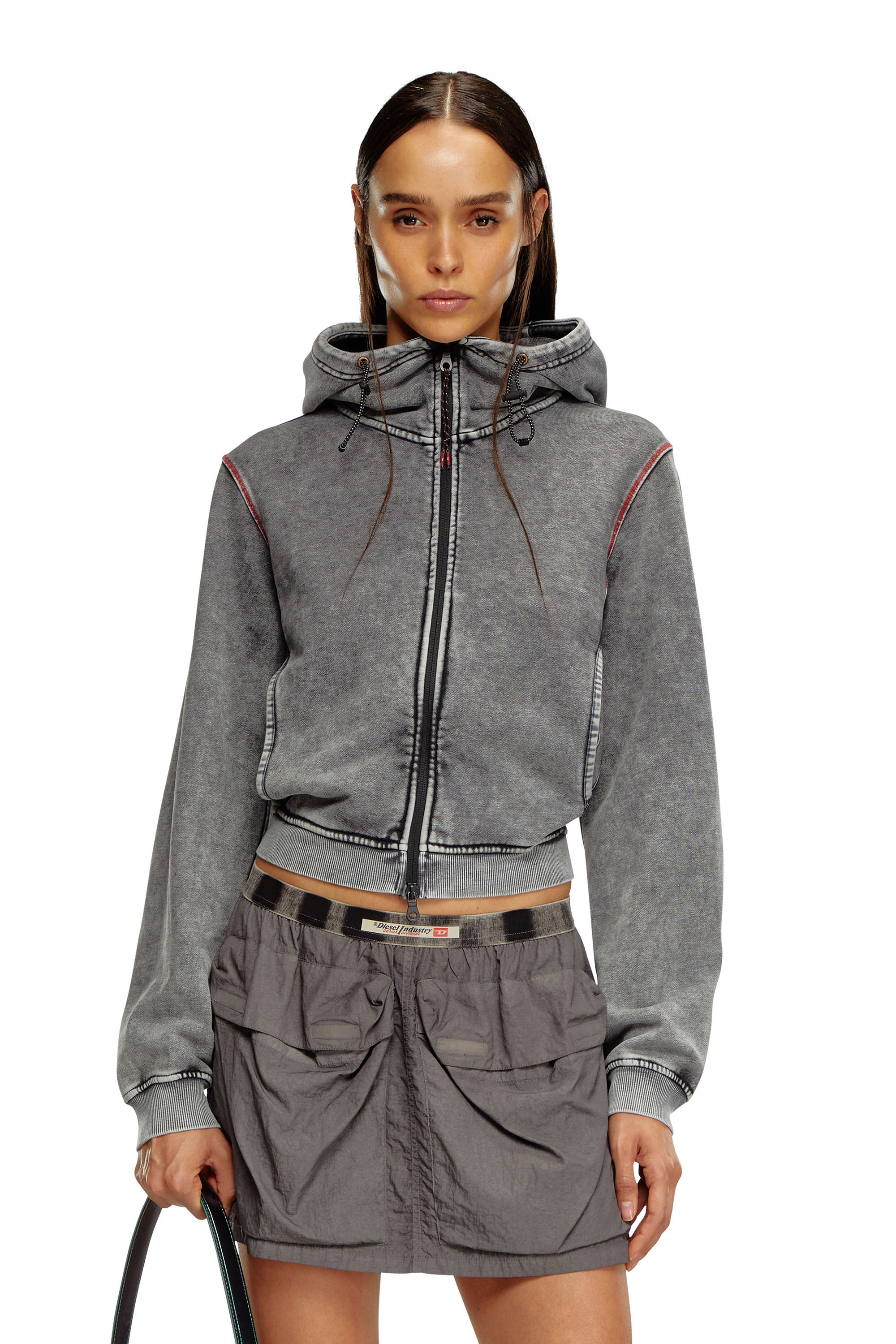 Diesel - AWST-ABIRA-HT44, Woman Faded hoodie with zip back in Grey - Image 3