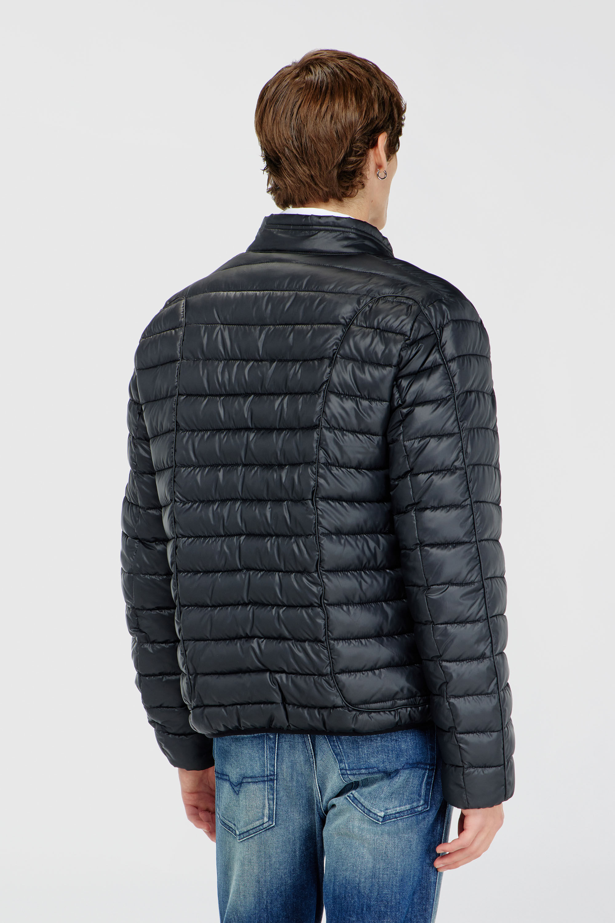 Diesel - W-PILOT-WRD, Man's Biker-style puffer jacket with tonal piping in Black - 4