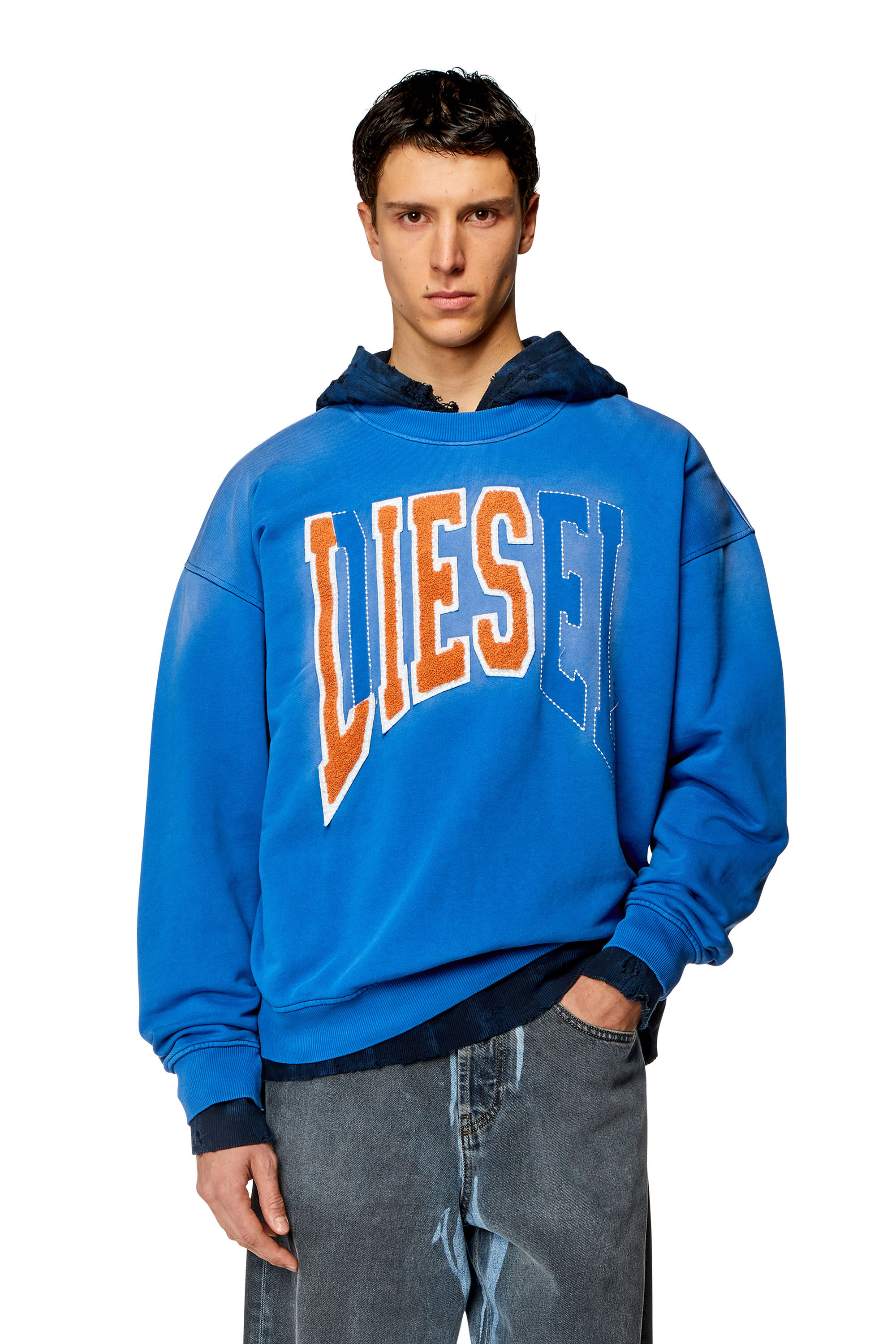 Diesel - S-BOXT-N6, Man College sweatshirt with LIES patches in Blue - Image 3