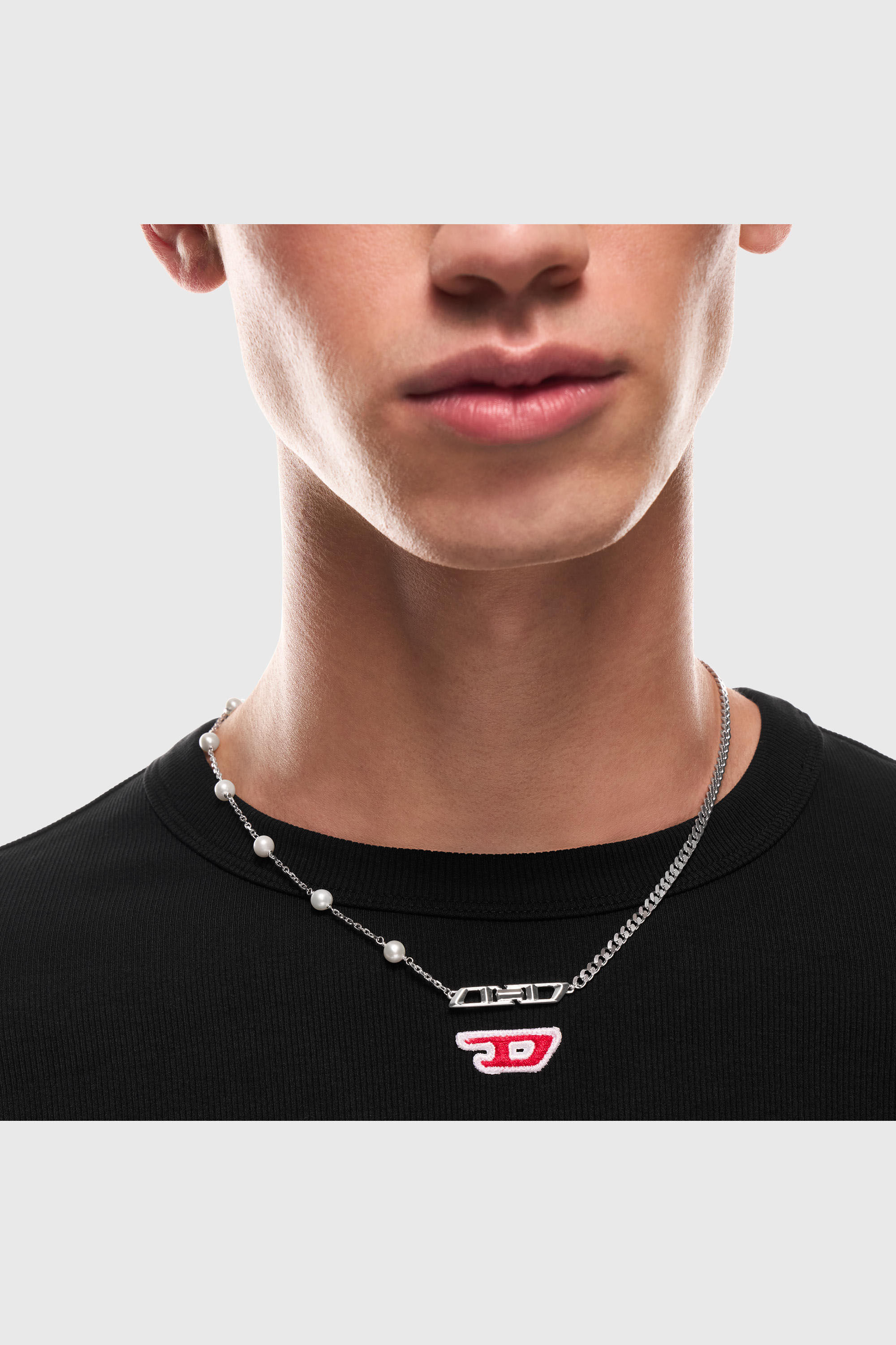 Diesel - DL1373040, Unisex's Sterling silver and pearl chain necklace in Silver - 5