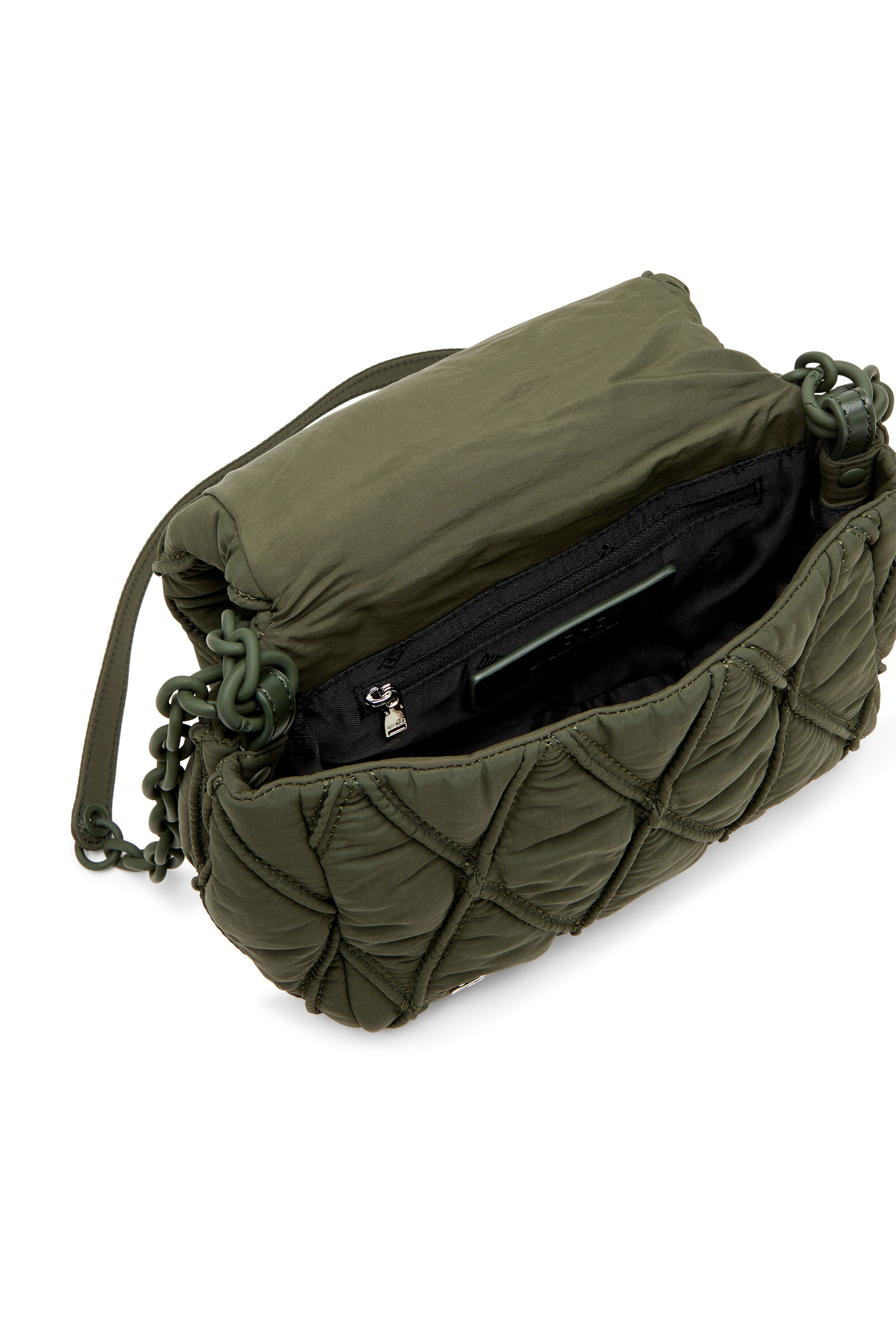 Diesel - CHARM-D SHOULDER S, Woman's Charm-D S-Small shoulder bag in quilted nylon in Dark Green - 5